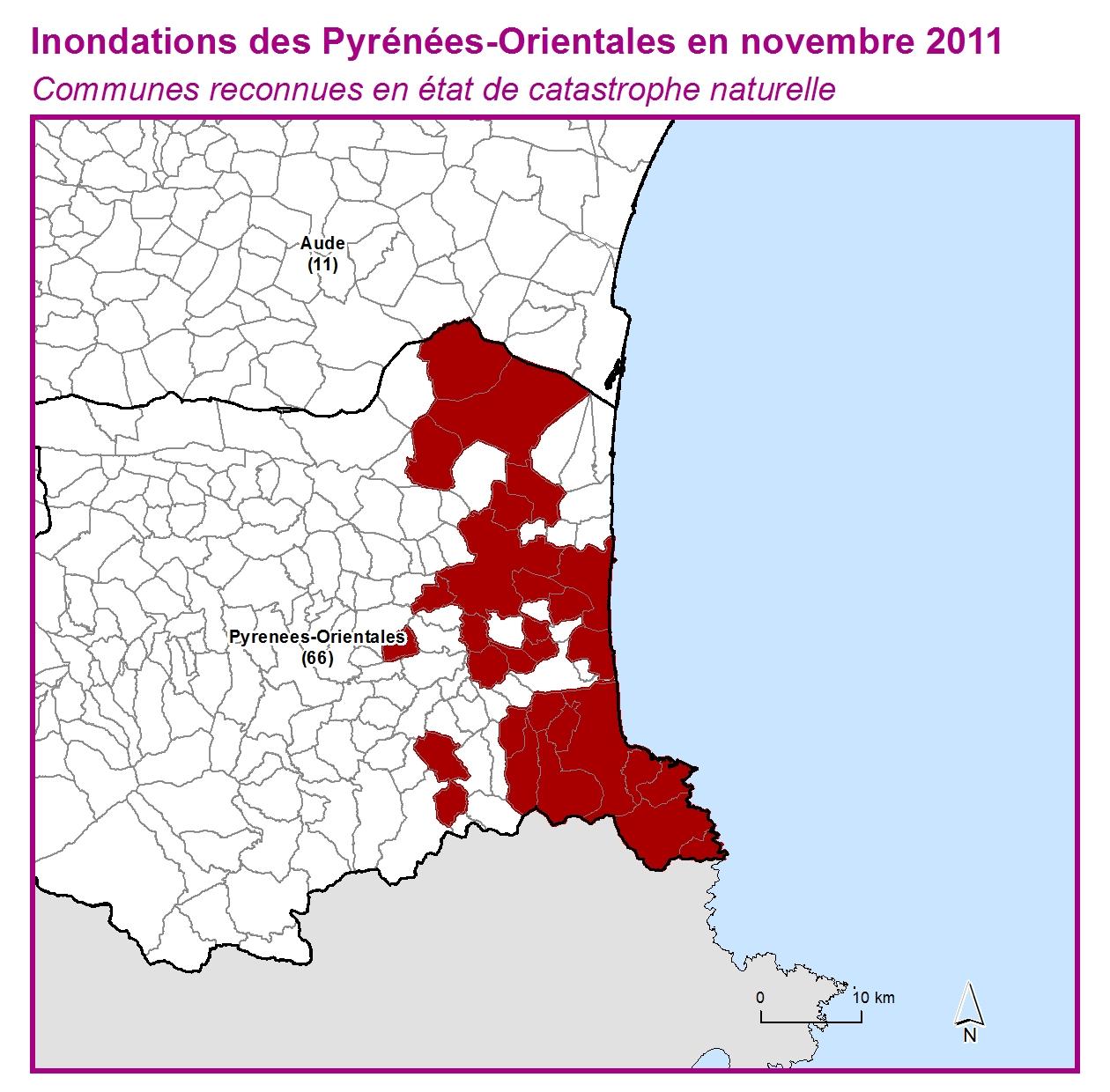 Communes reconnues en 굡t de catastrophes naturelle