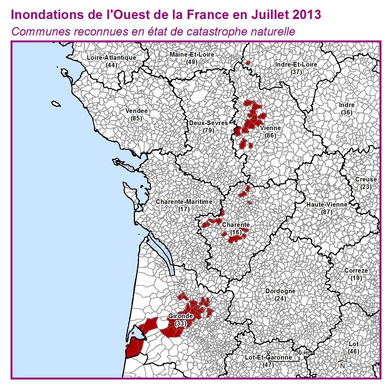 Communes reconnues en 굡t de catastrophes naturelle