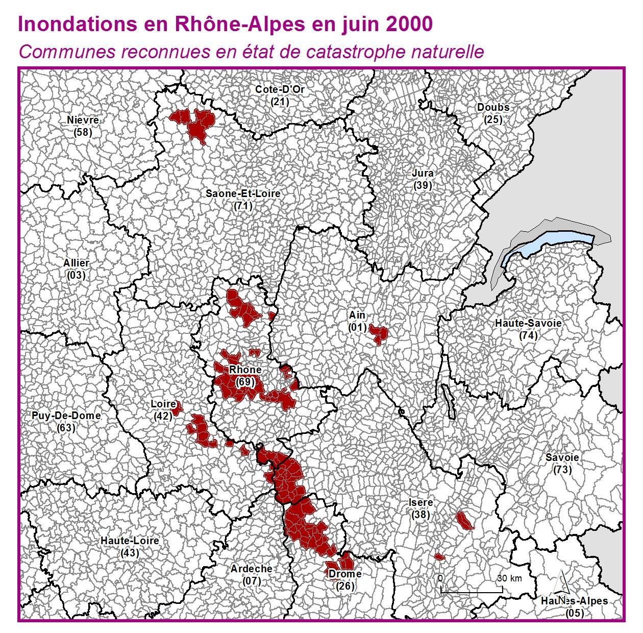 Communes reconnues en 굡t de catastrophes naturelle