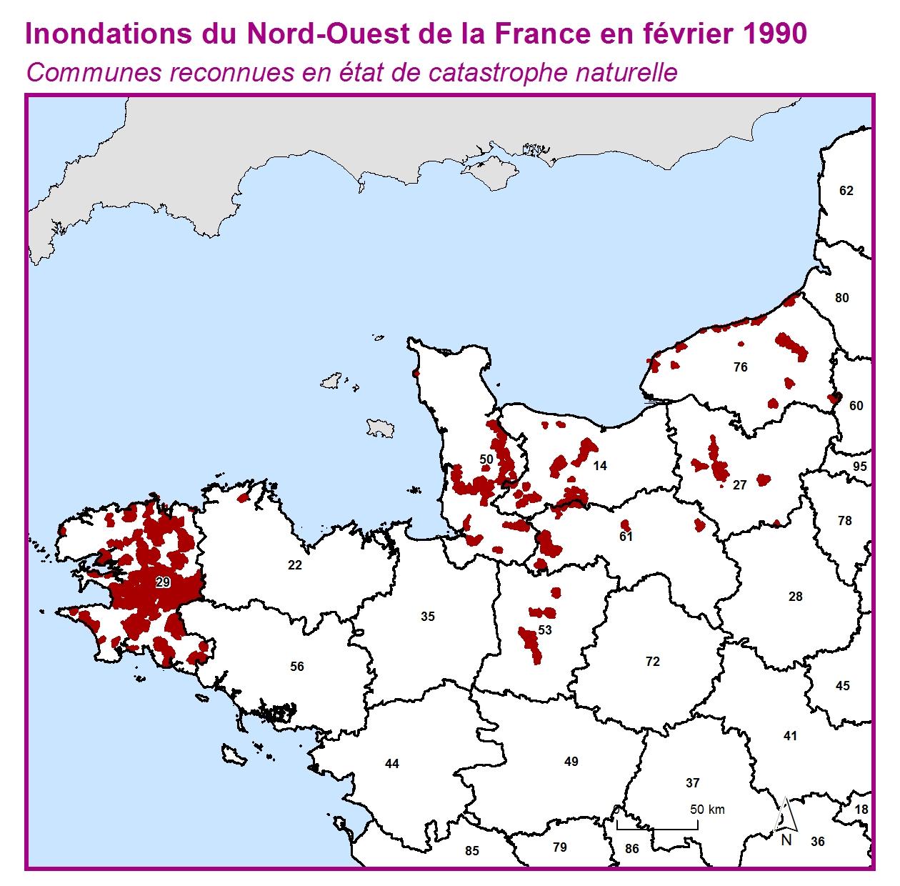 Communes reconnues en 굡t de catastrophes naturelle