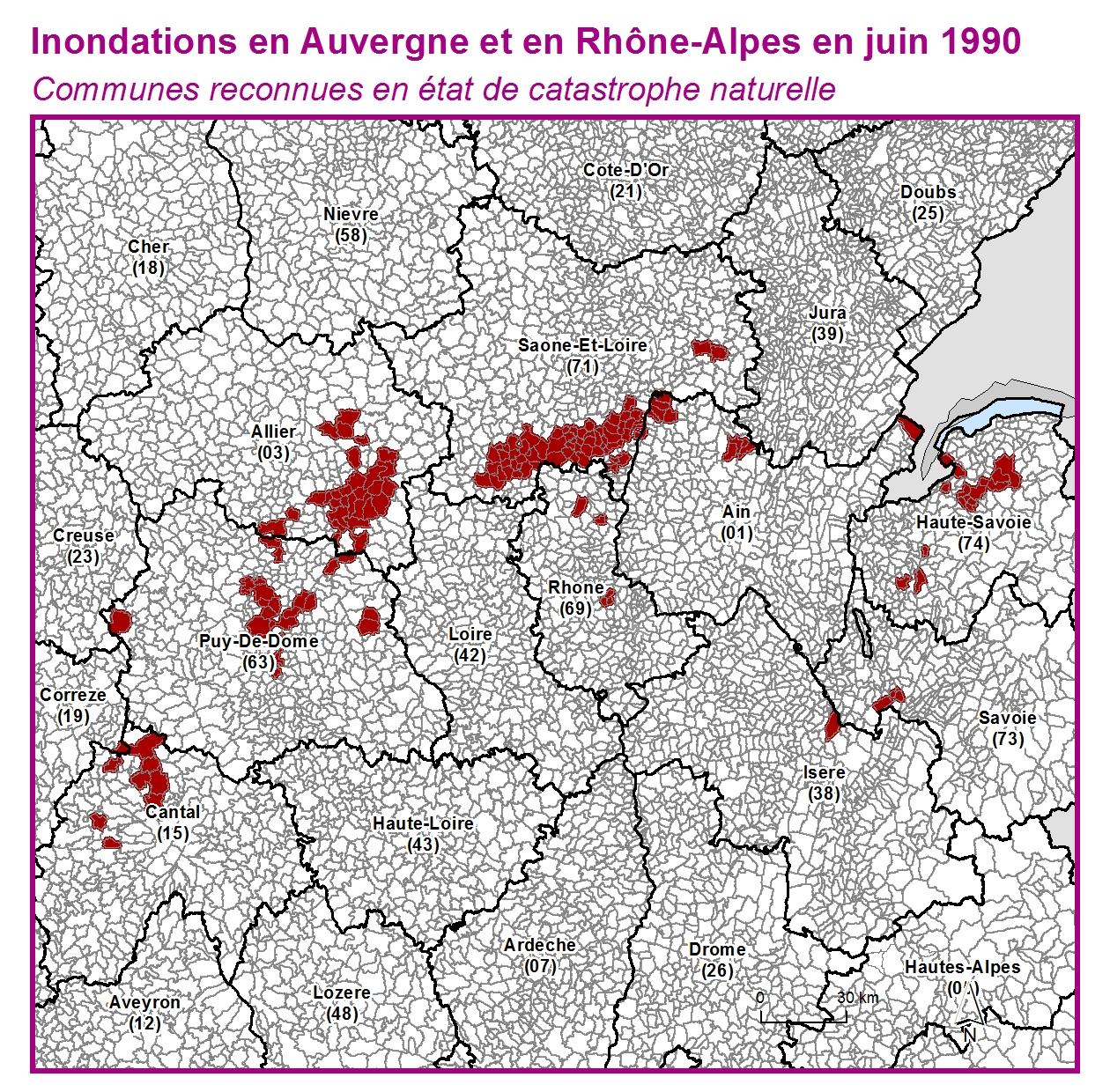 Communes reconnues en 굡t de catastrophes naturelle