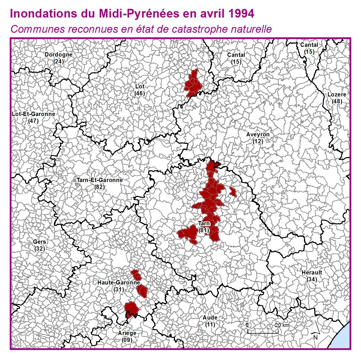 Communes reconnues en 굡t de catastrophes naturelle