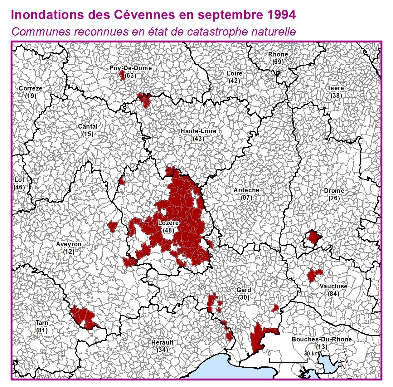 Communes reconnues en 굡t de catastrophes naturelle