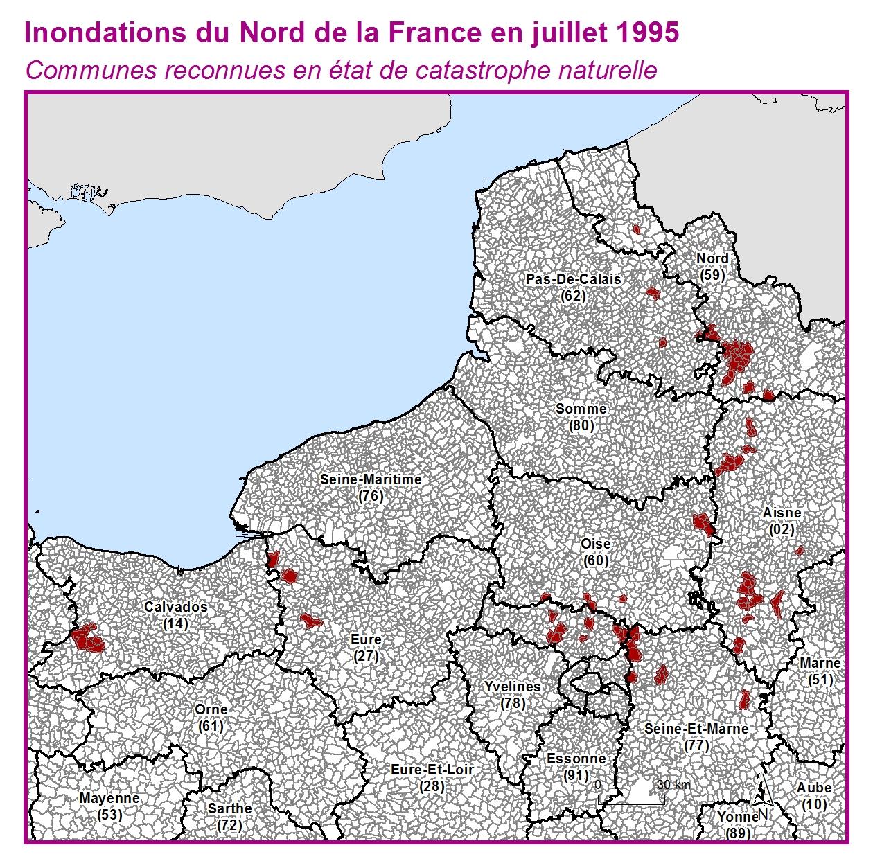 Communes reconnues en 굡t de catastrophes naturelle