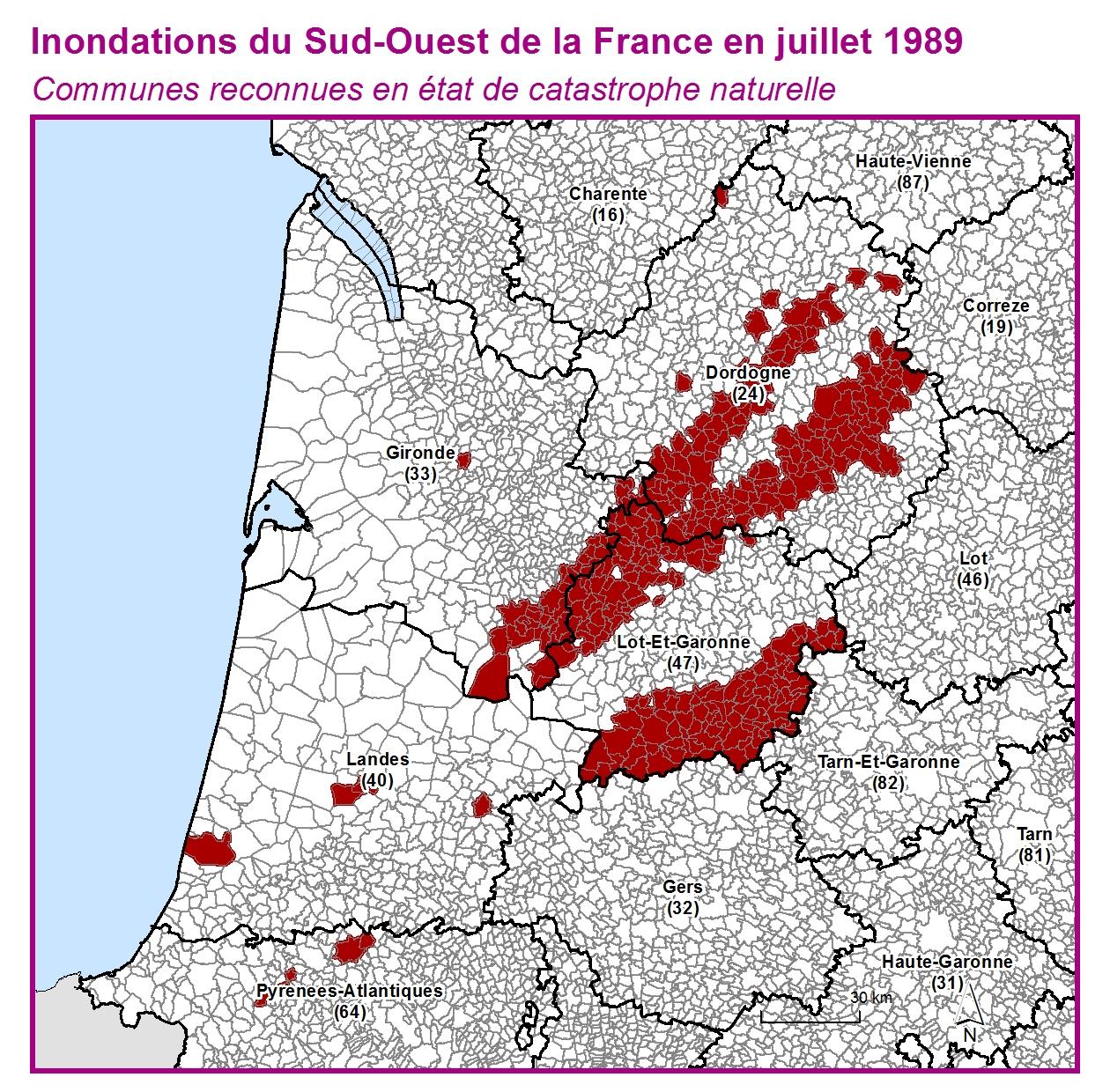 Communes reconnues en 굡t de catastrophes naturelle