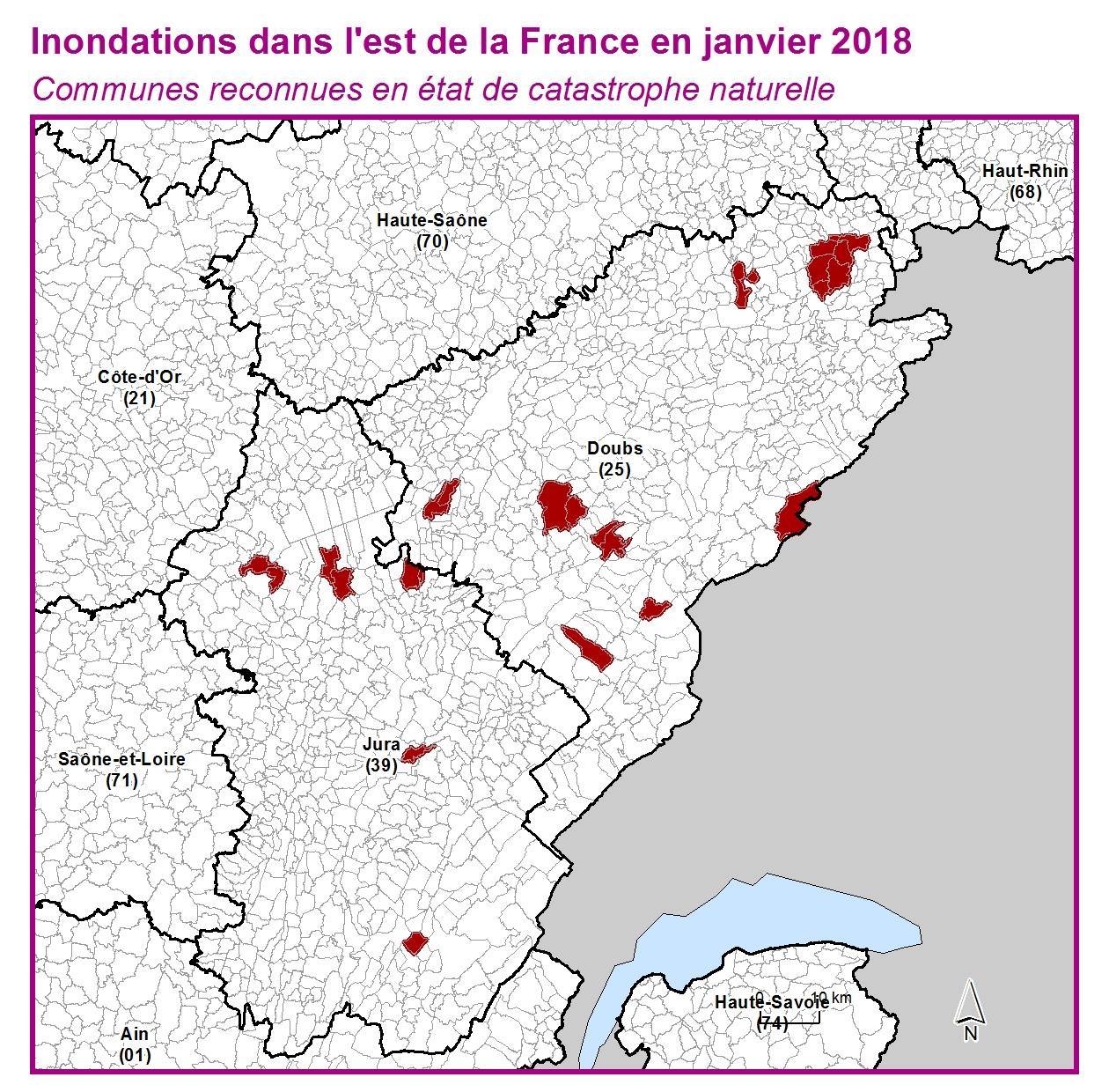 Communes reconnues en 굡t de catastrophes naturelle