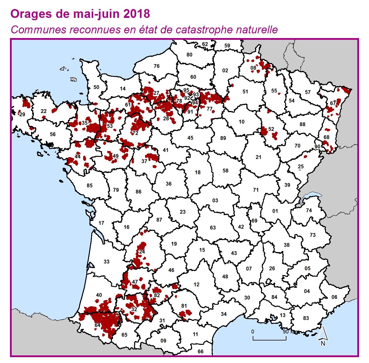 Communes reconnues en 굡t de catastrophes naturelle