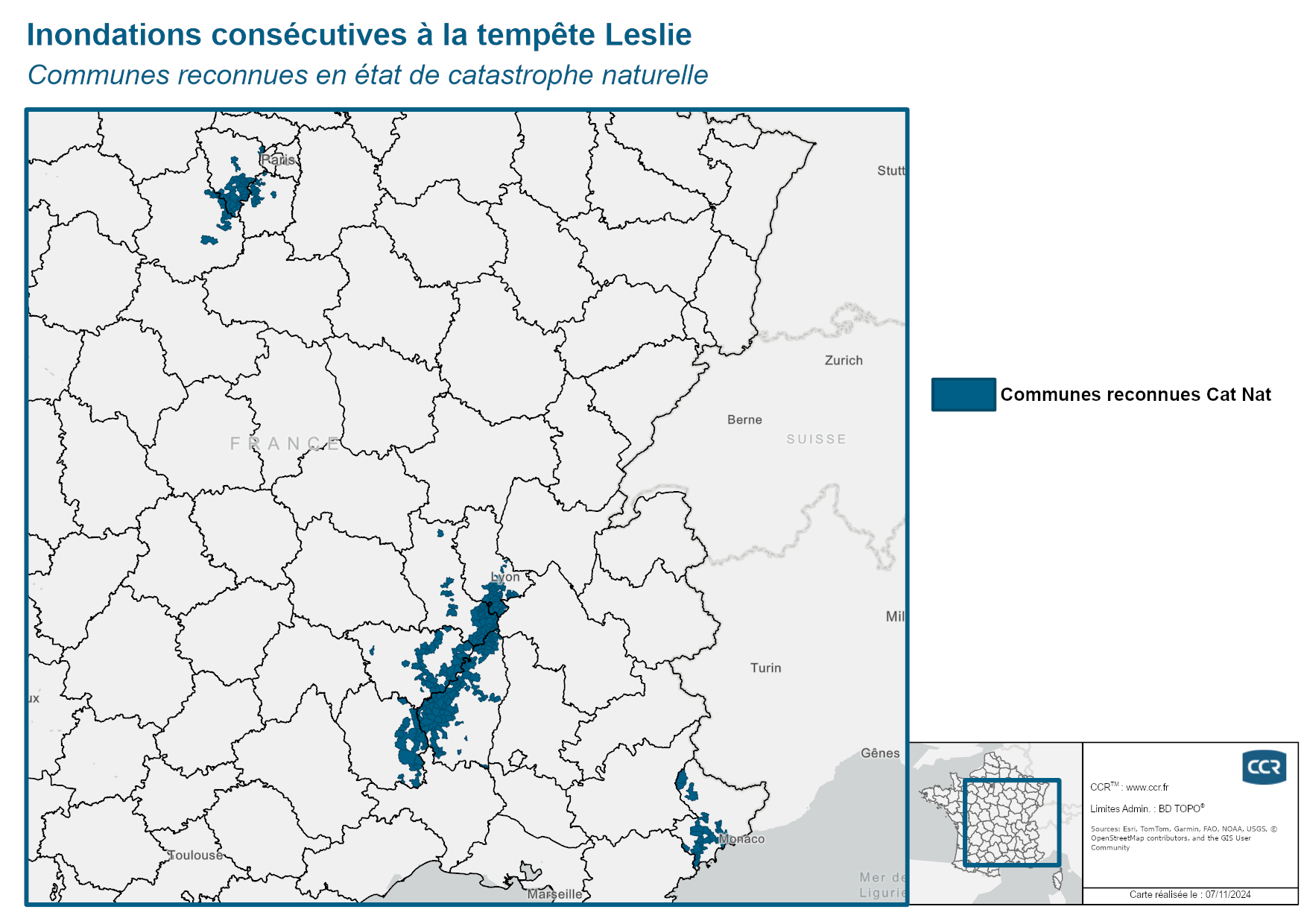 Communes reconnues en 굡t de catastrophes naturelle