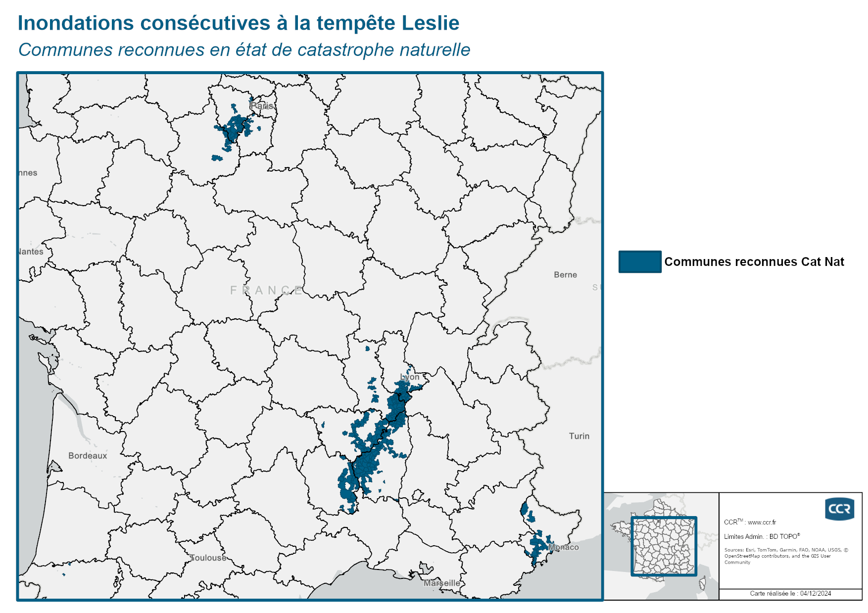 Communes reconnues en 굡t de catastrophes naturelle