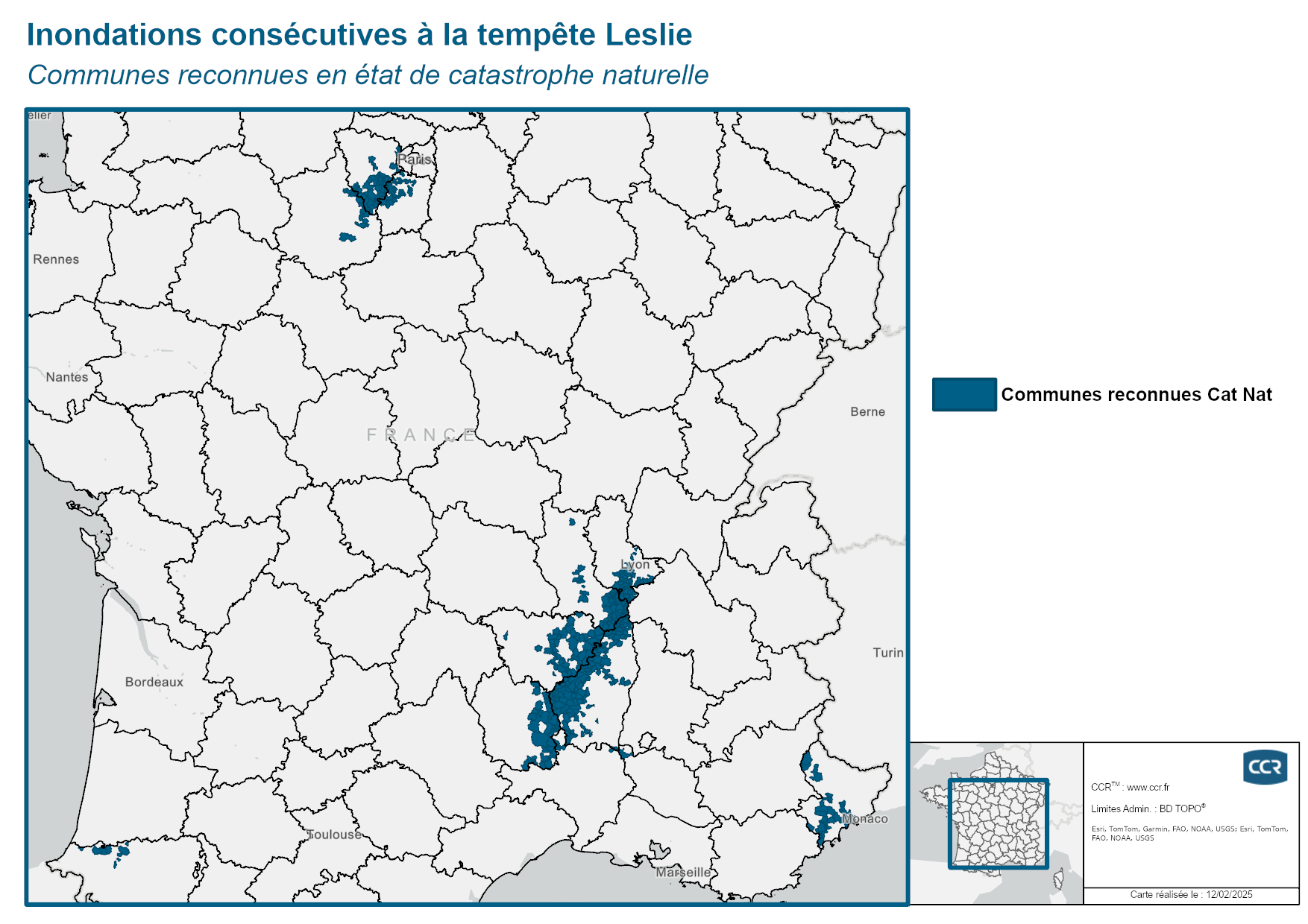 Communes reconnues en 굡t de catastrophes naturelle