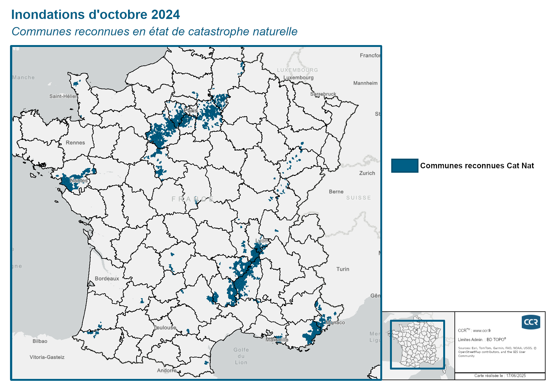 Communes reconnues en 굡t de catastrophes naturelle