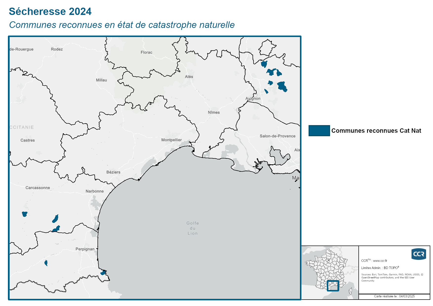 Communes reconnues en 굡t de catastrophes naturelle