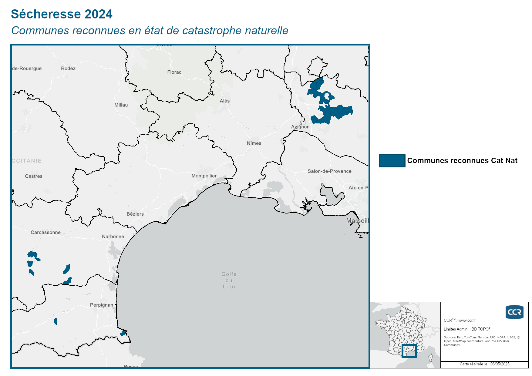 Communes reconnues en 굡t de catastrophes naturelle