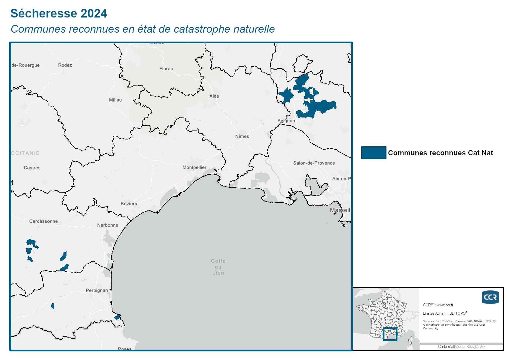 Communes reconnues en 굡t de catastrophes naturelle