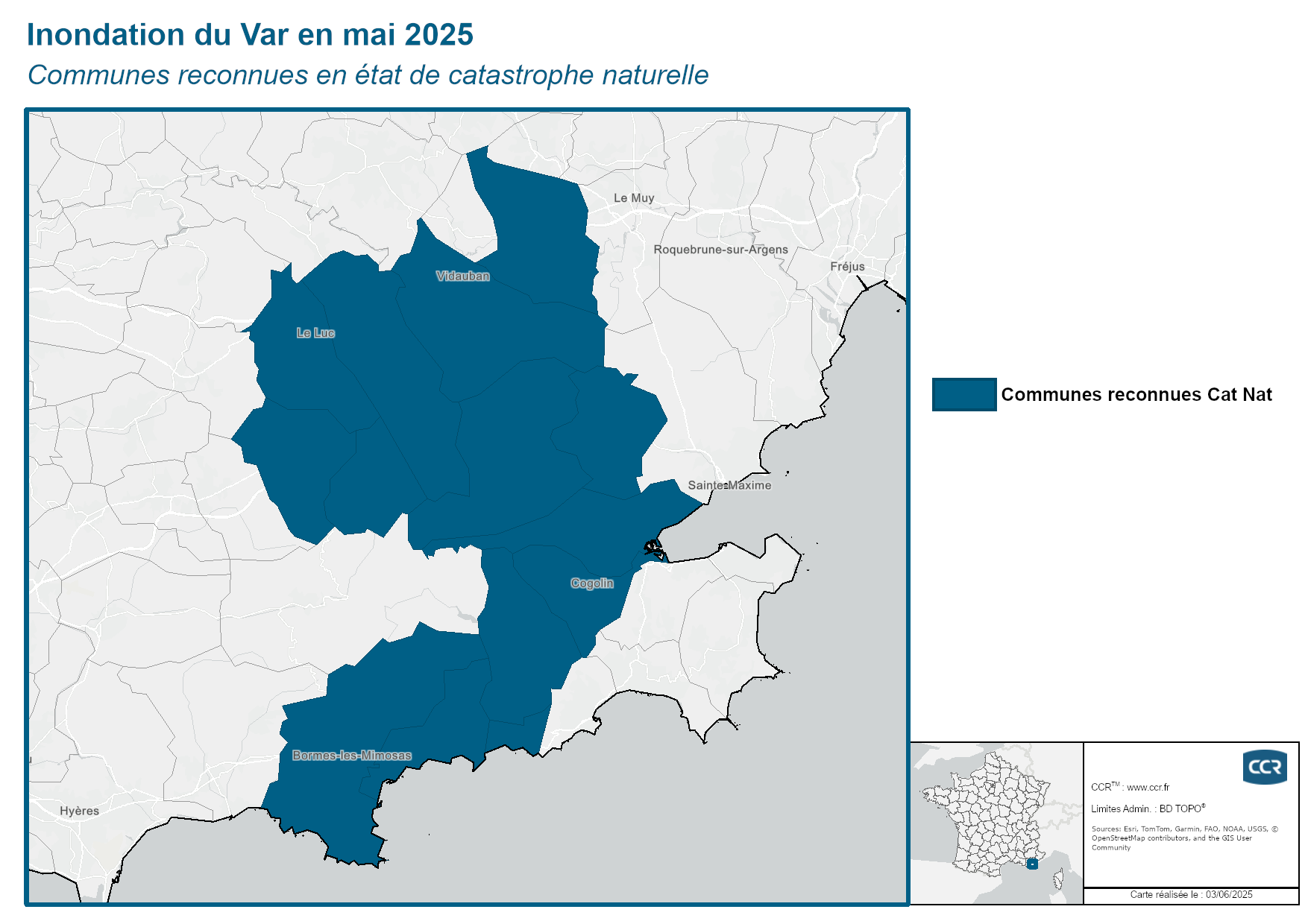 Communes reconnues en 굡t de catastrophes naturelle