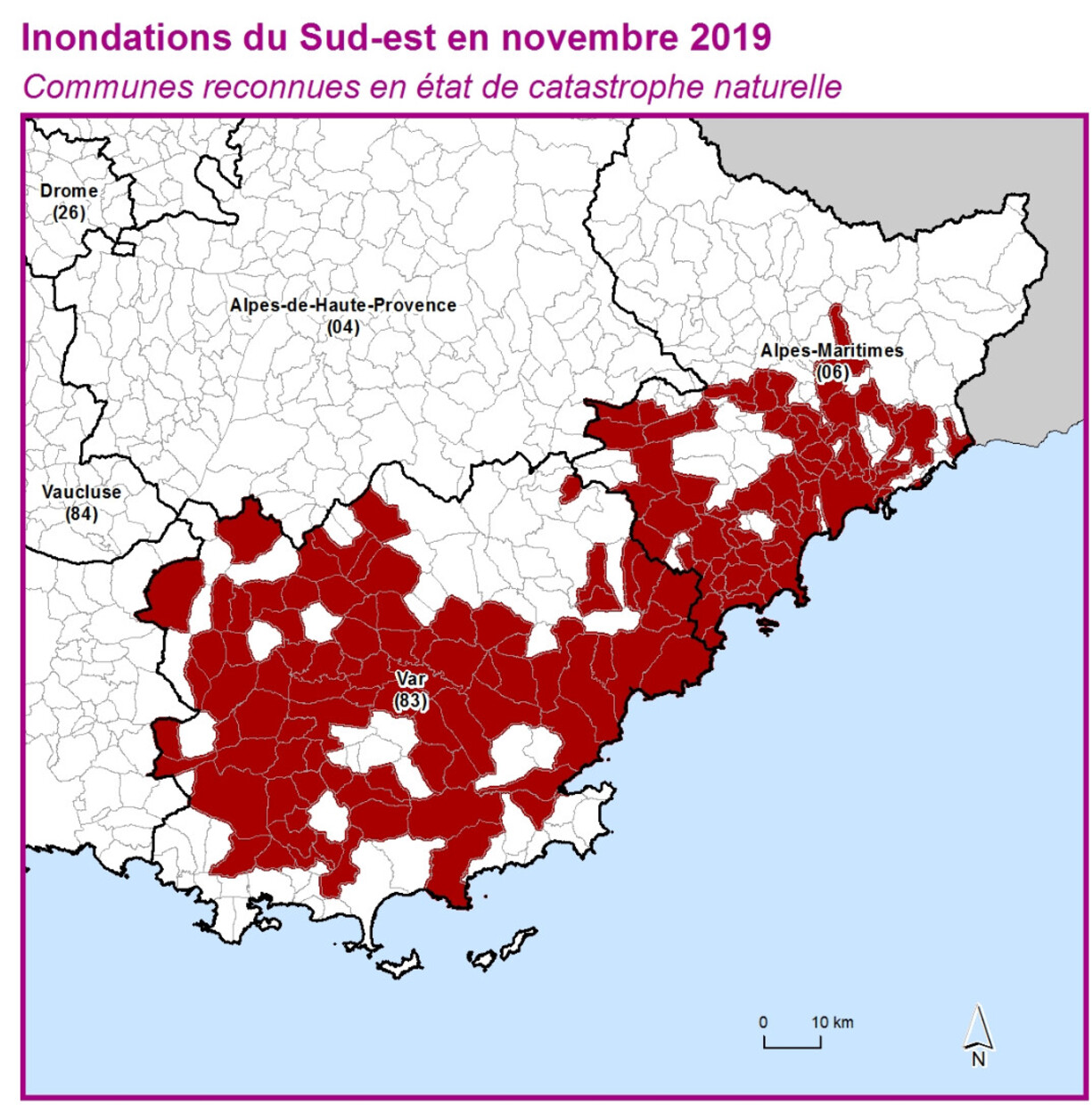 Communes reconnues en 굡t de catastrophes naturelle