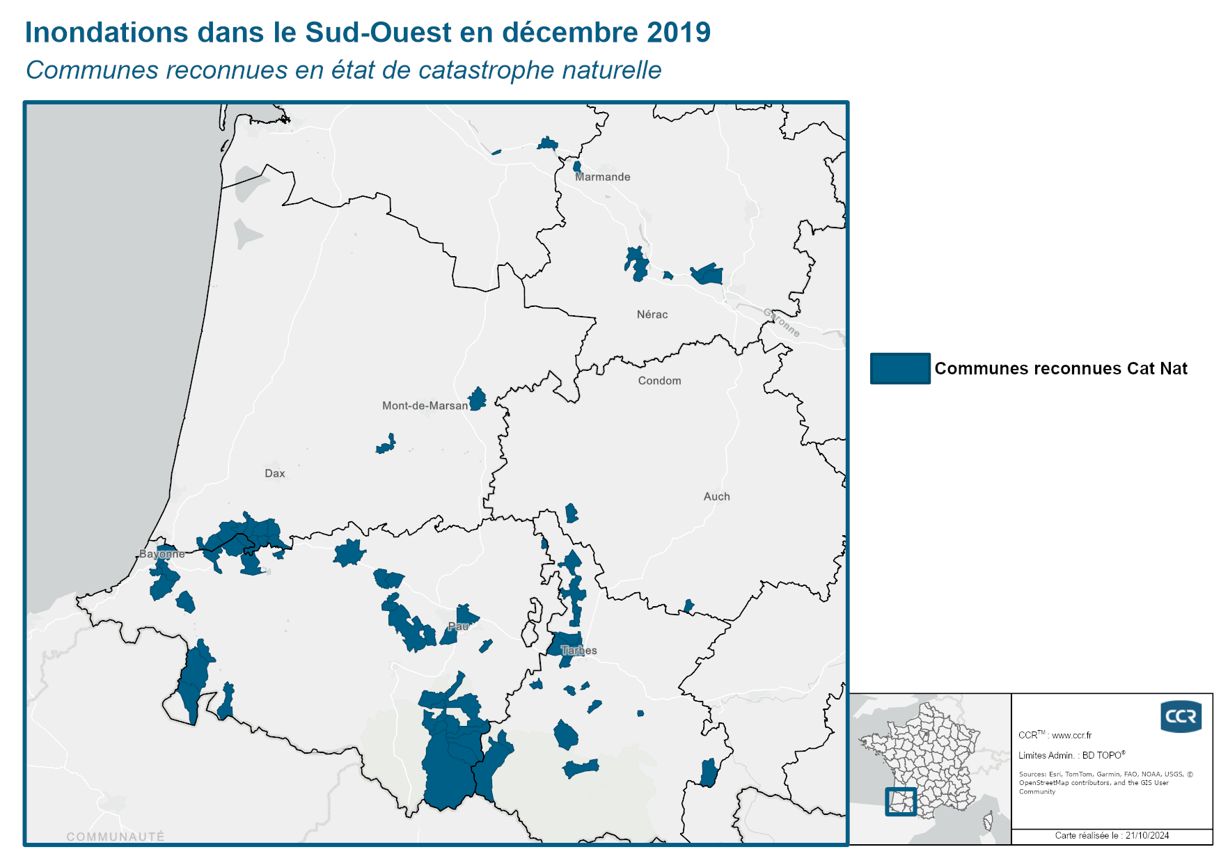 Communes reconnues en 굡t de catastrophes naturelle