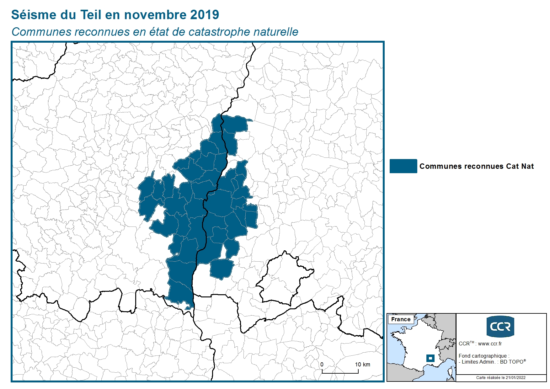 Communes reconnues en 굡t de catastrophes naturelle