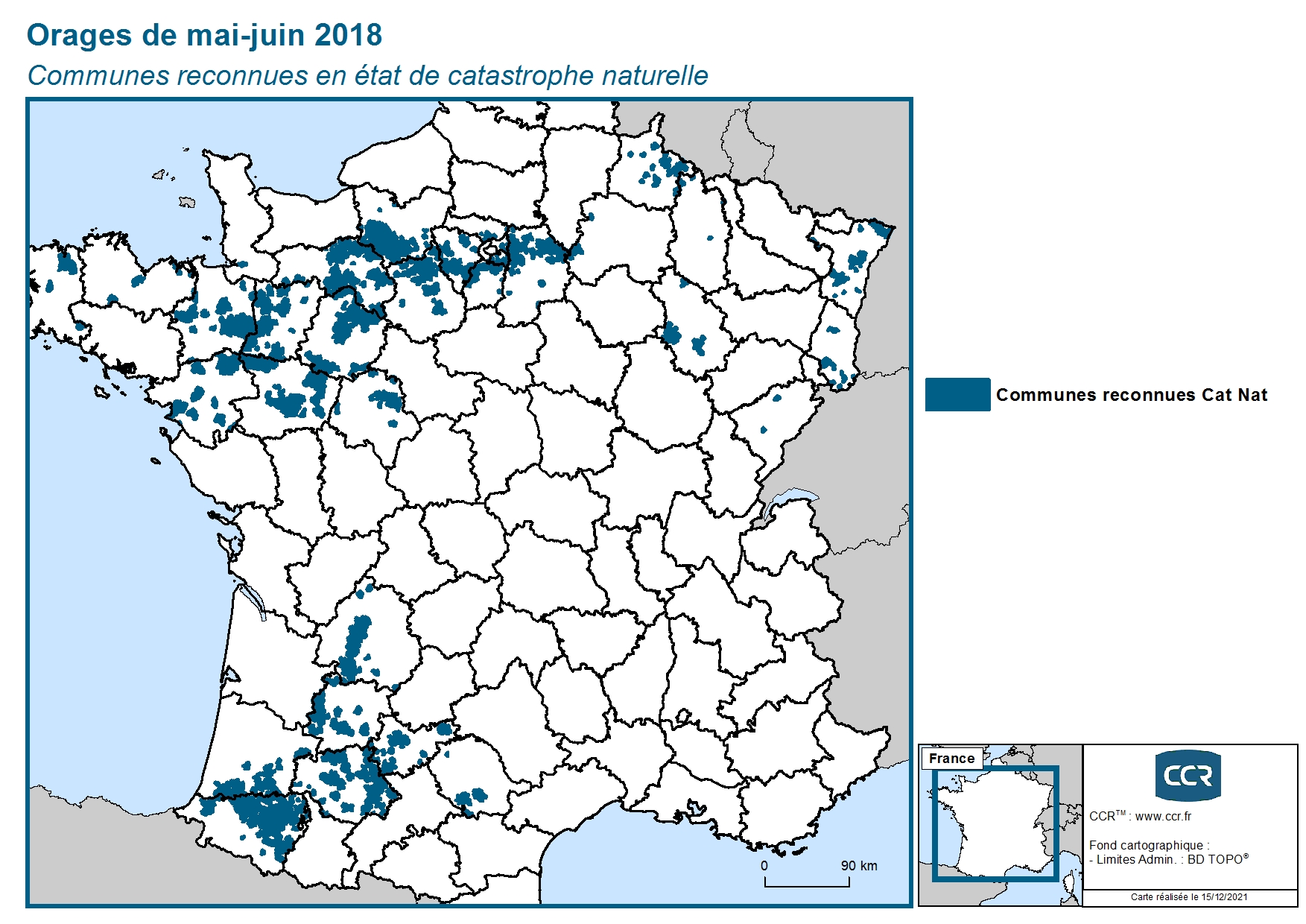 Communes reconnues en 굡t de catastrophes naturelle