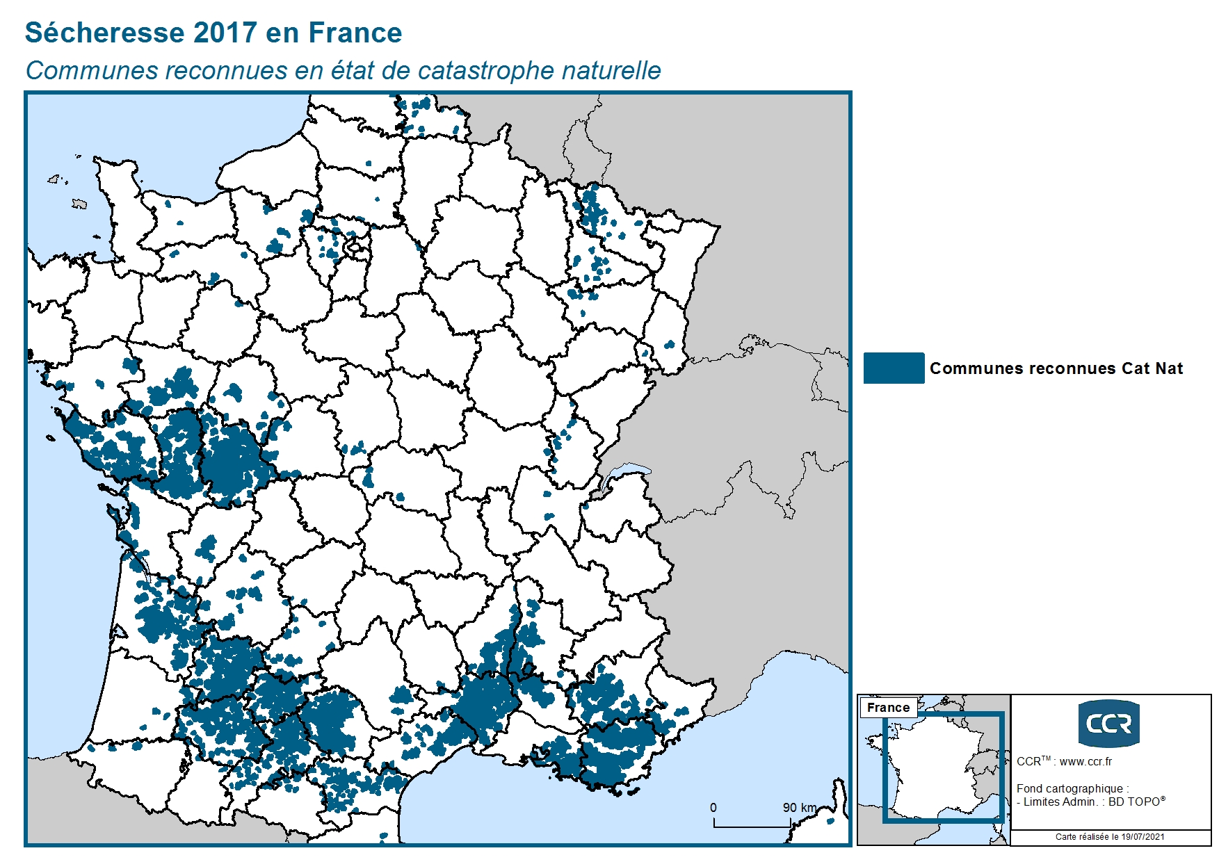 Communes reconnues en 굡t de catastrophes naturelle