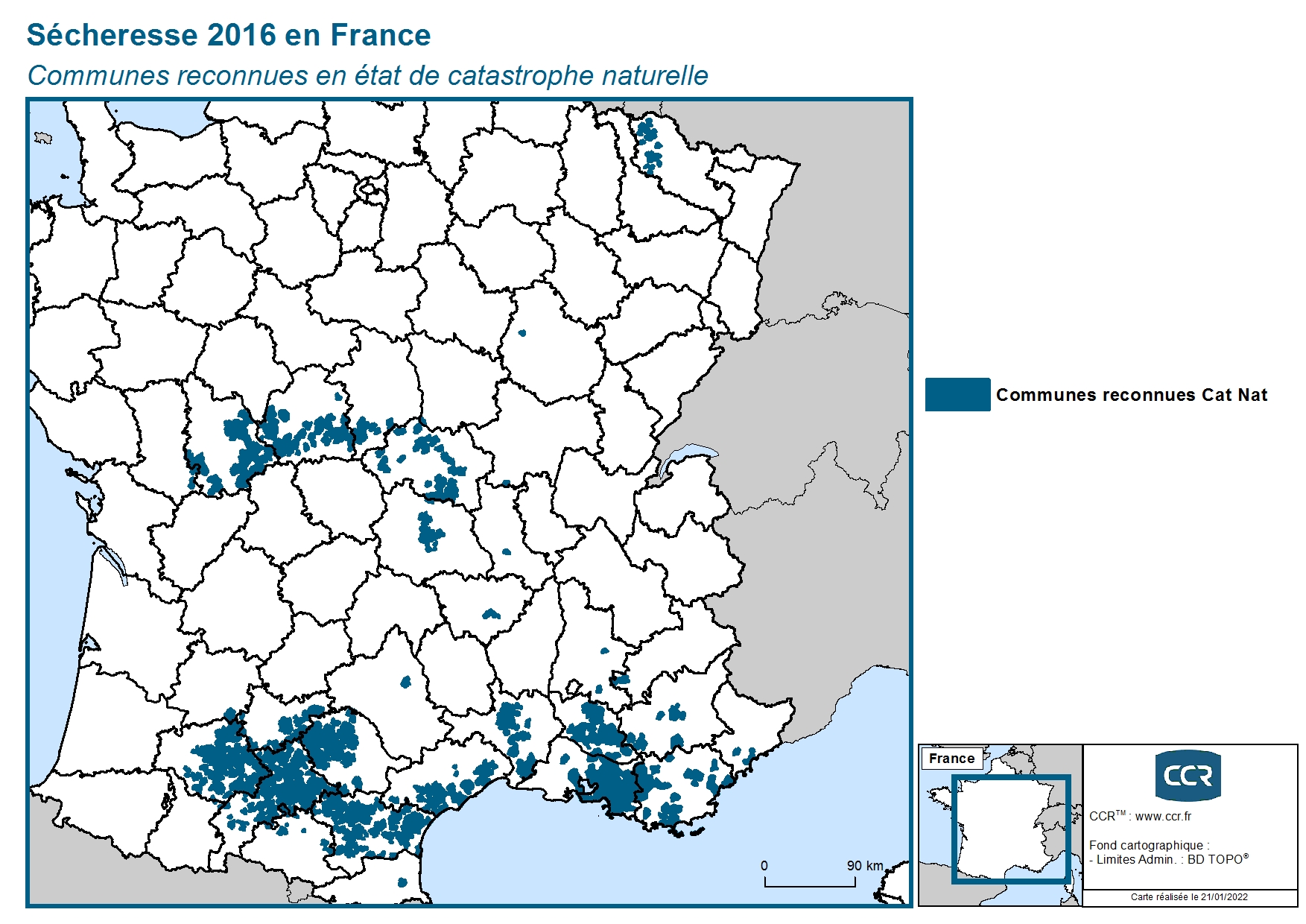 Communes reconnues en 굡t de catastrophes naturelle