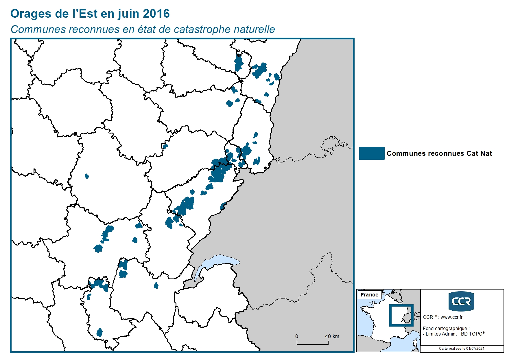 Communes reconnues en 굡t de catastrophes naturelle