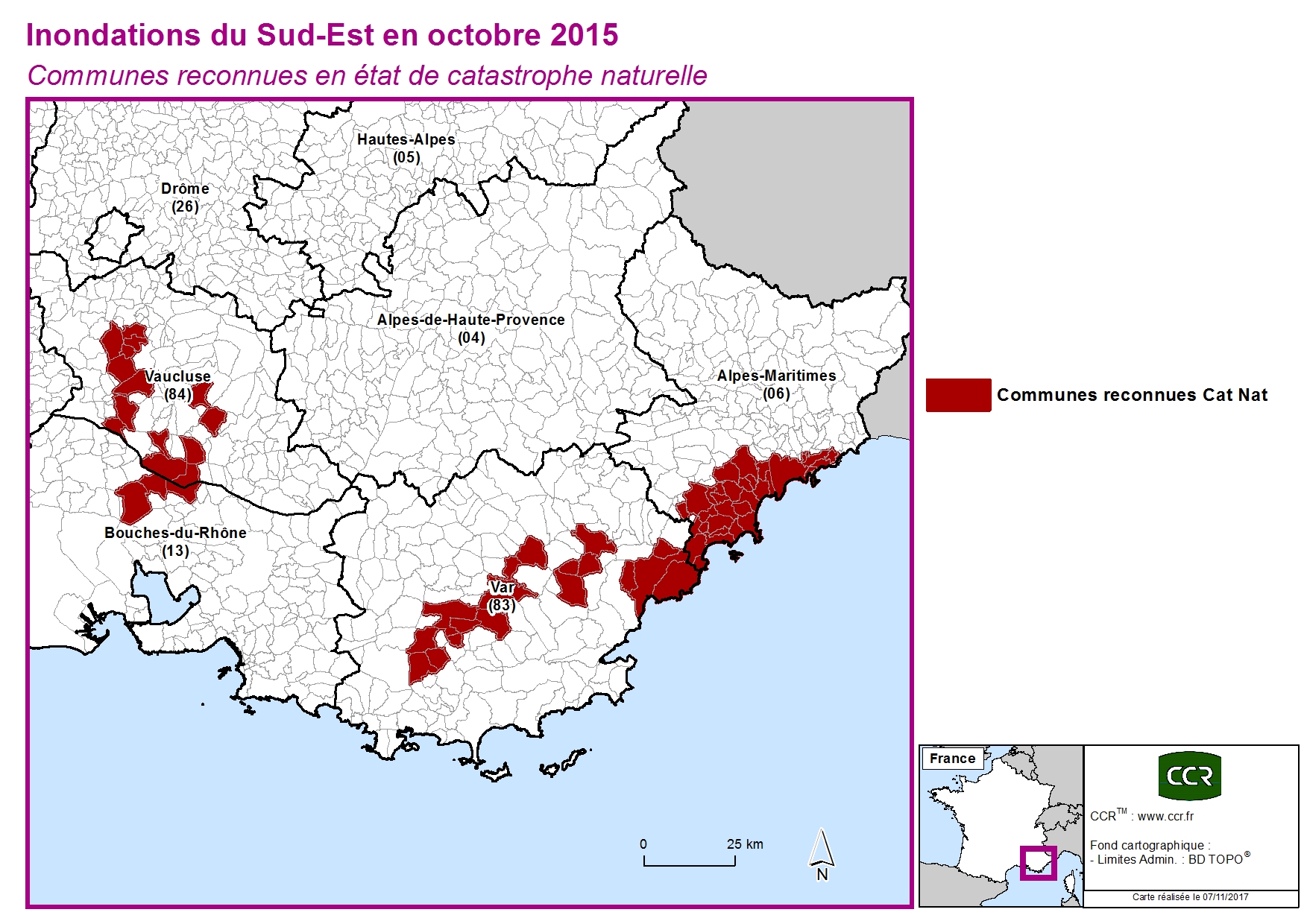 Communes reconnues en 굡t de catastrophes naturelle