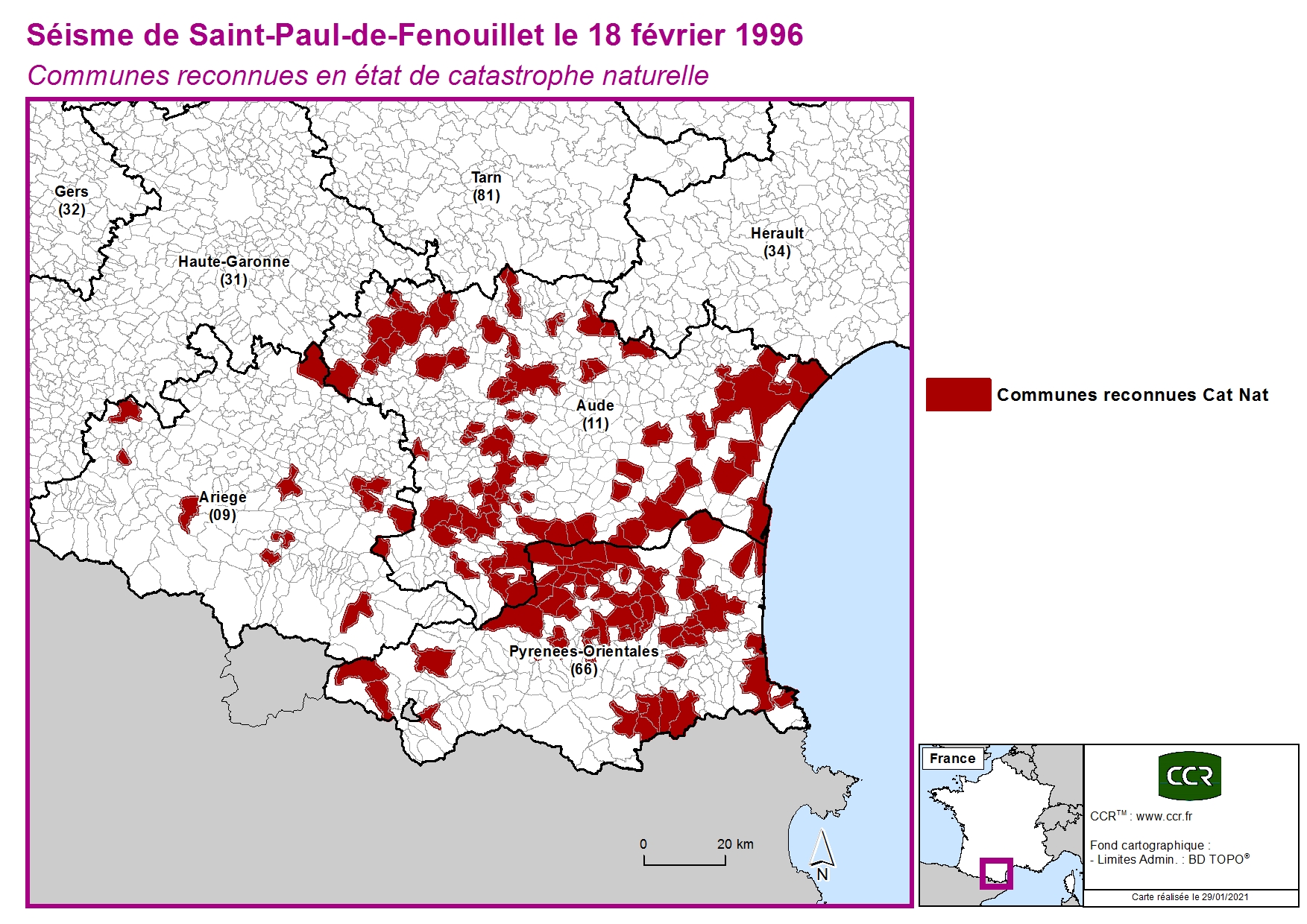 Communes reconnues en 굡t de catastrophes naturelle