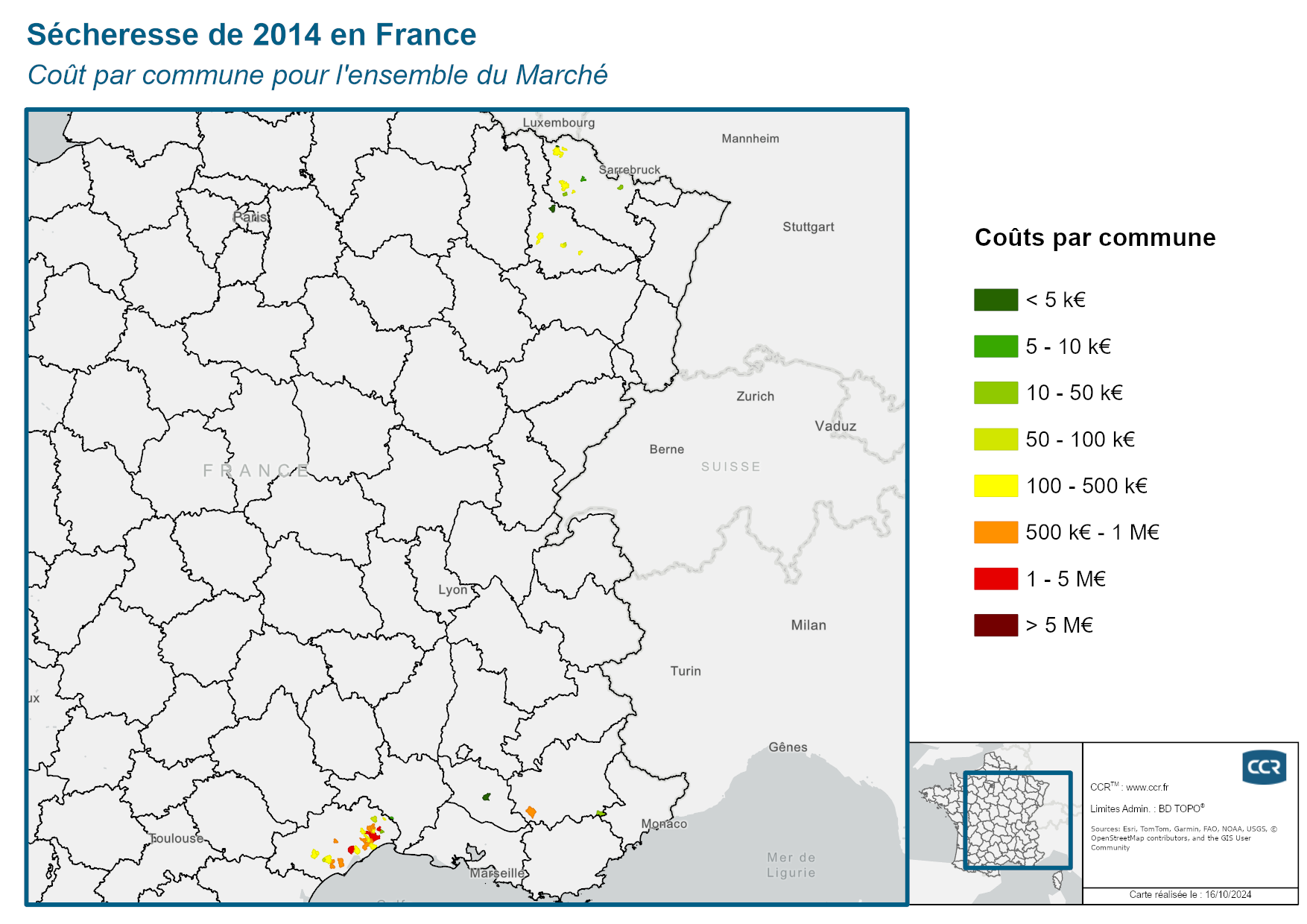 Cout par commune pour l'ensemble du marché