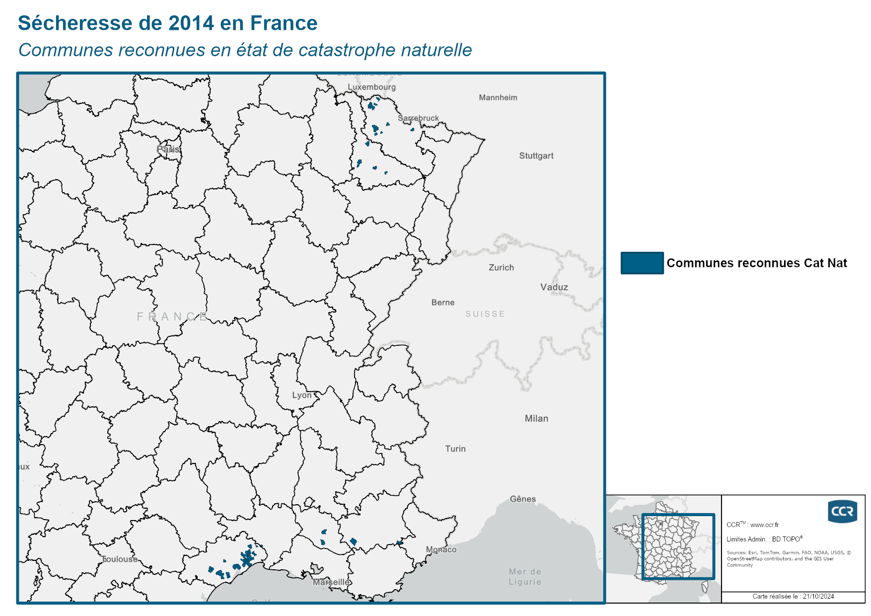 Communes reconnues en 굡t de catastrophes naturelle