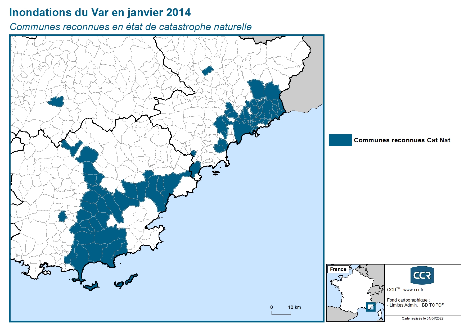 Communes reconnues en 굡t de catastrophes naturelle