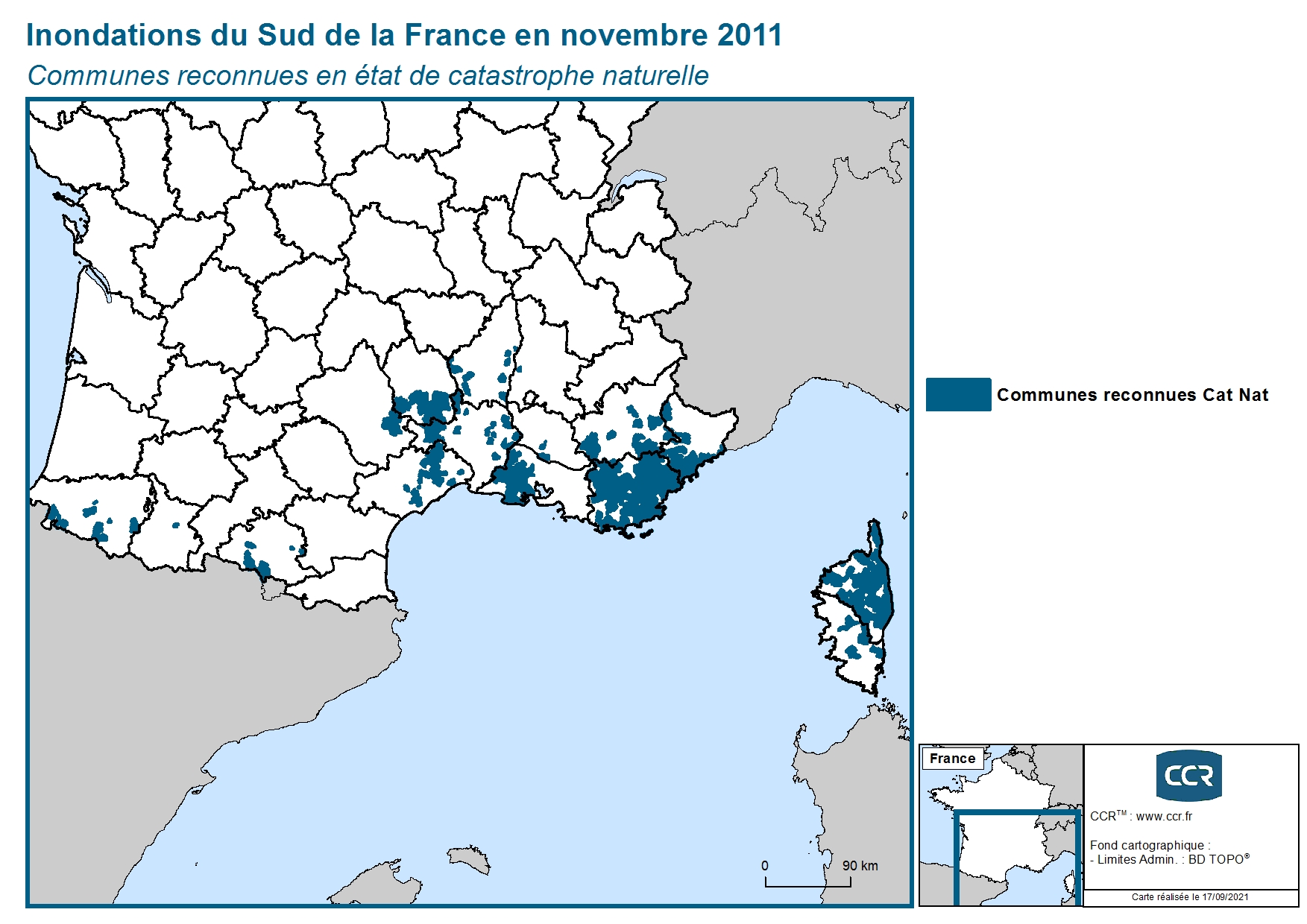 Communes reconnues en 굡t de catastrophes naturelle