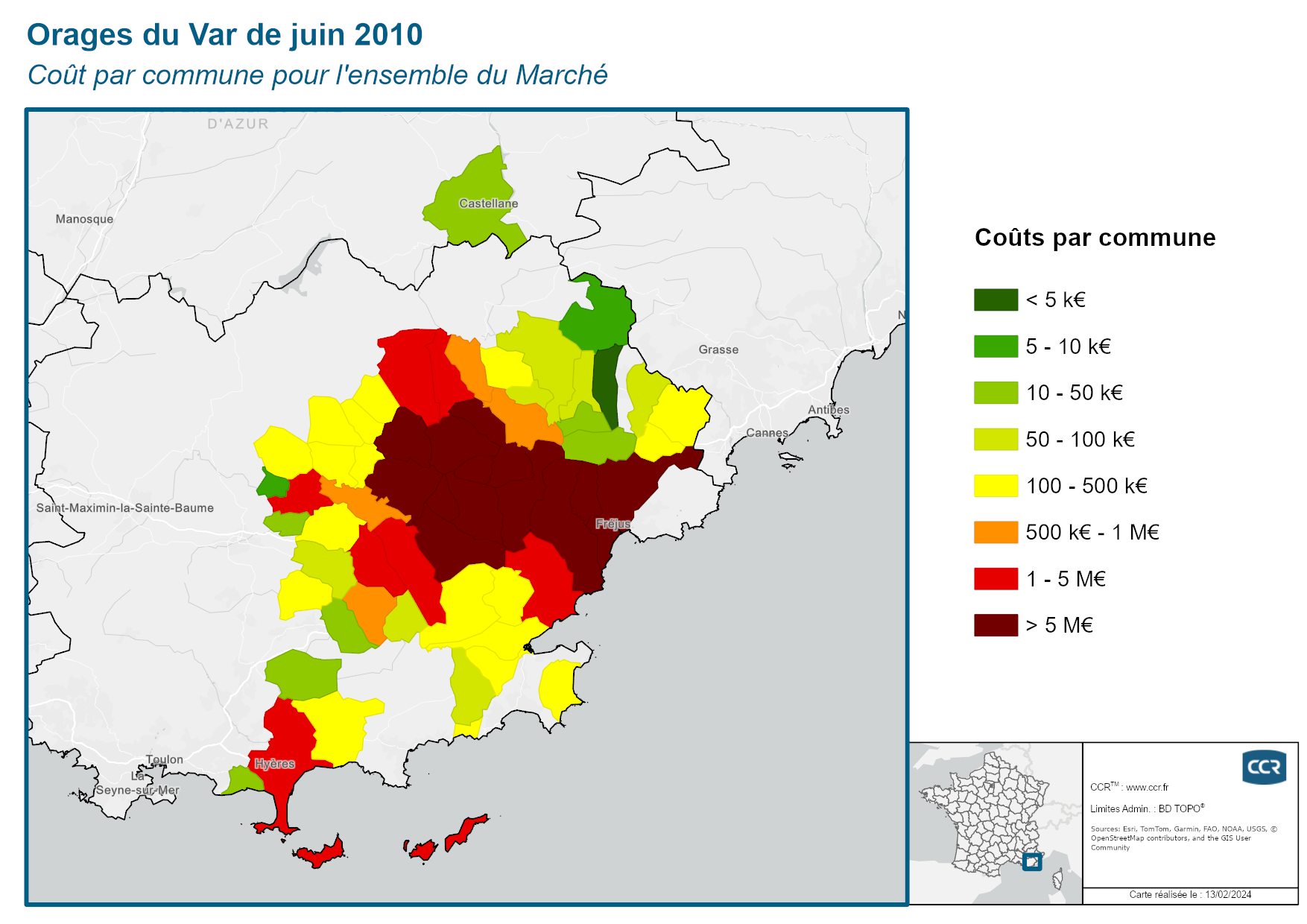 Cout par commune pour l'ensemble du marché