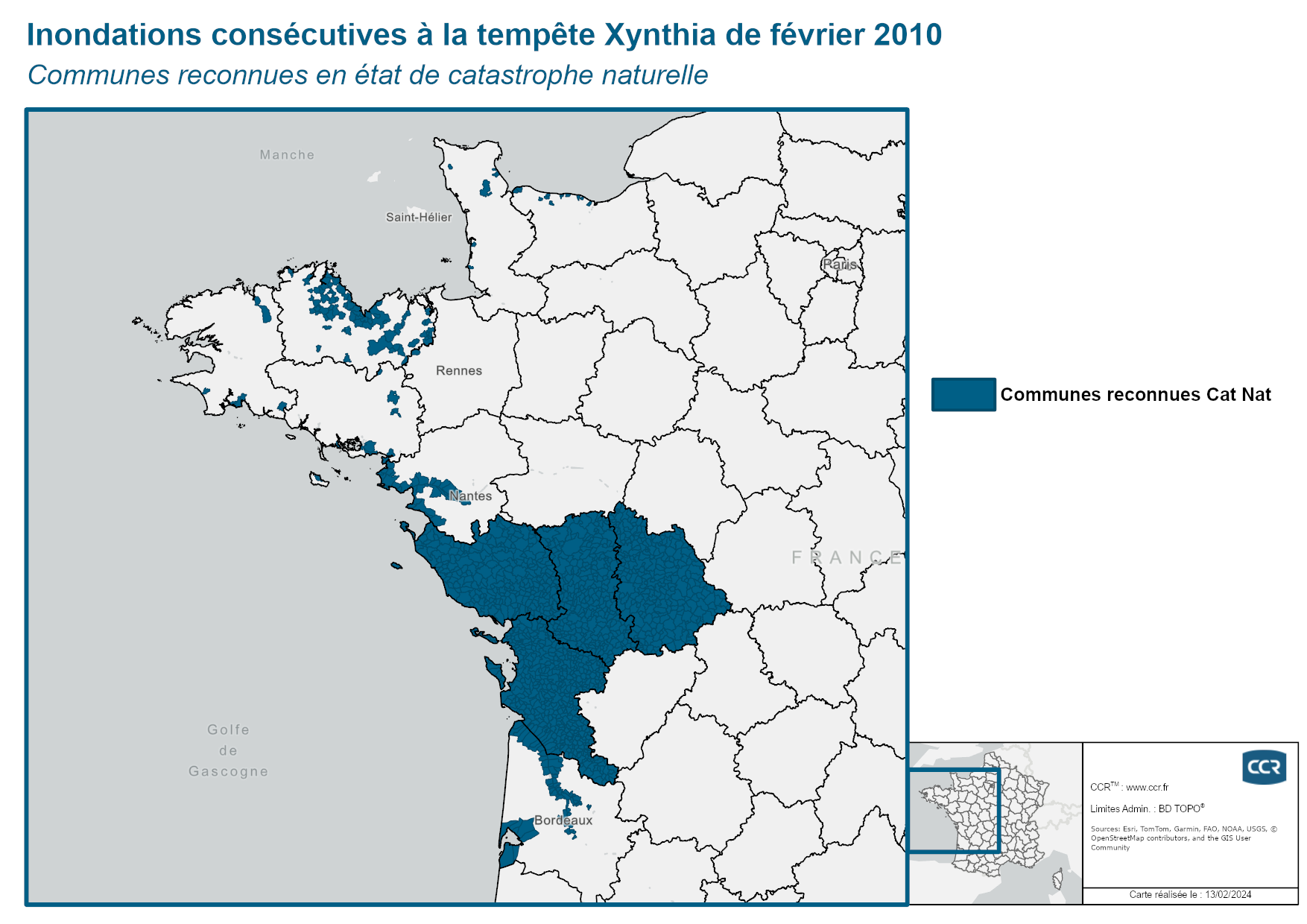 Communes reconnues en 굡t de catastrophes naturelle