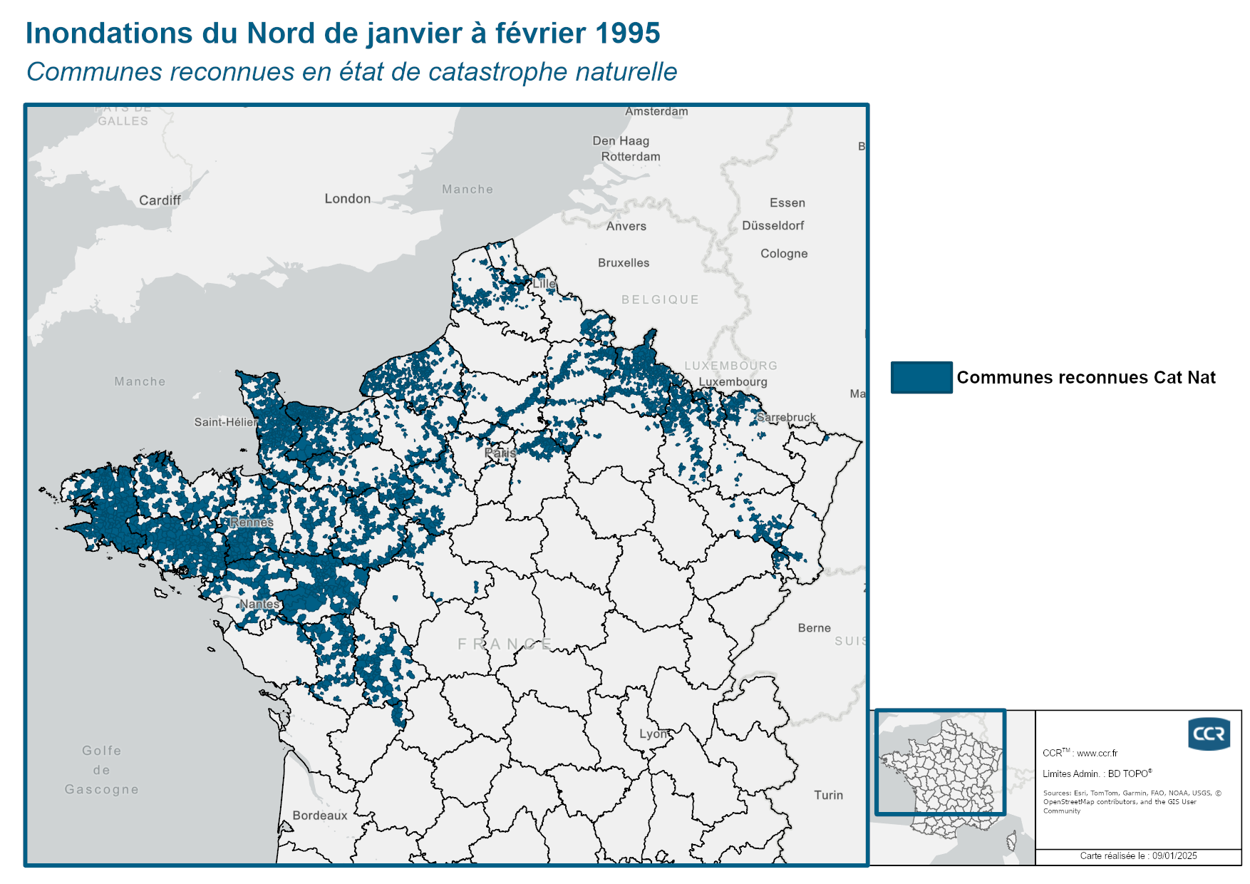 Communes reconnues en 굡t de catastrophes naturelle