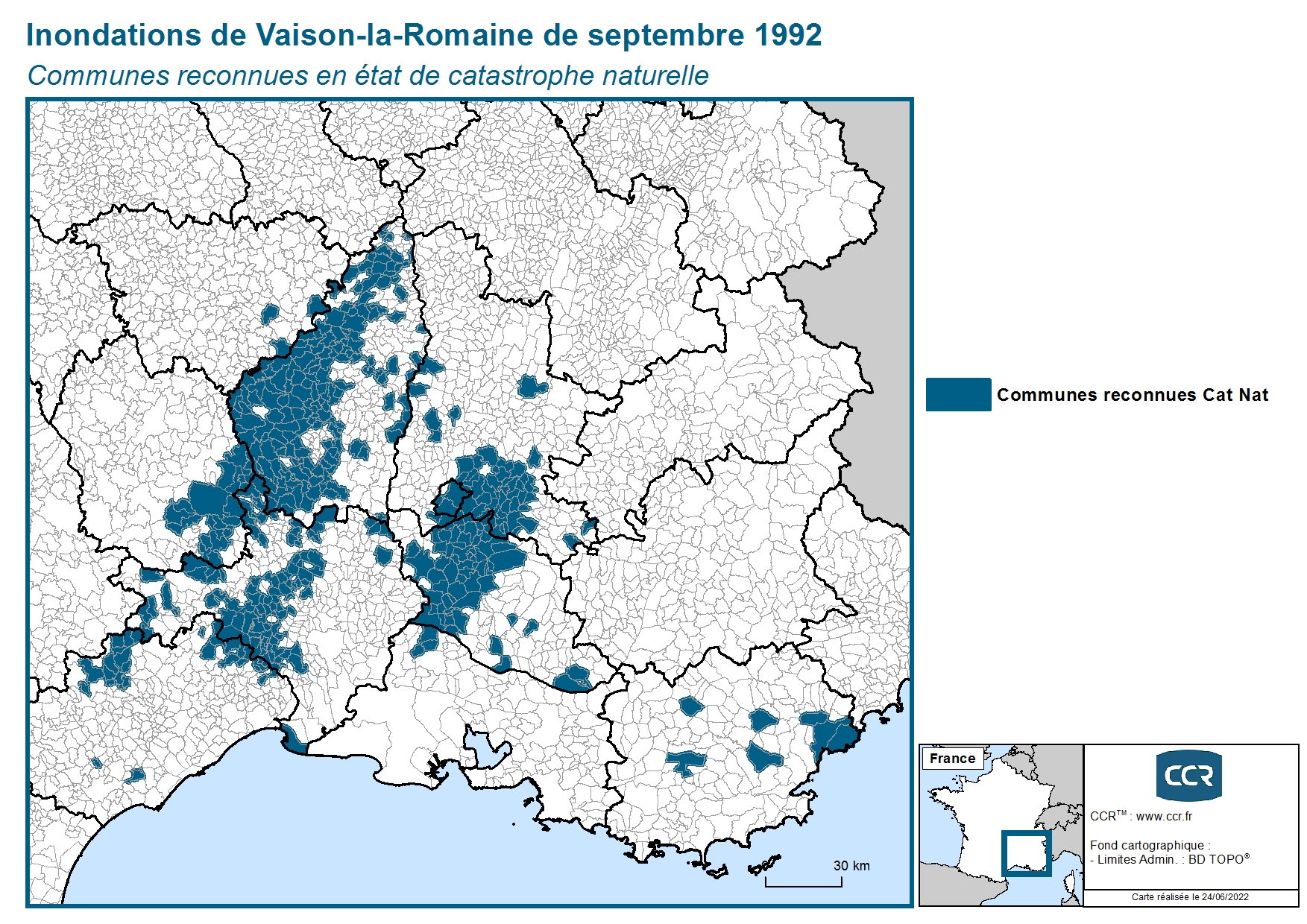 Communes reconnues en 굡t de catastrophes naturelle