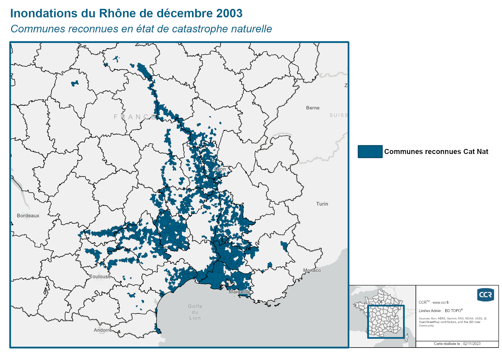 Communes reconnues en 굡t de catastrophes naturelle