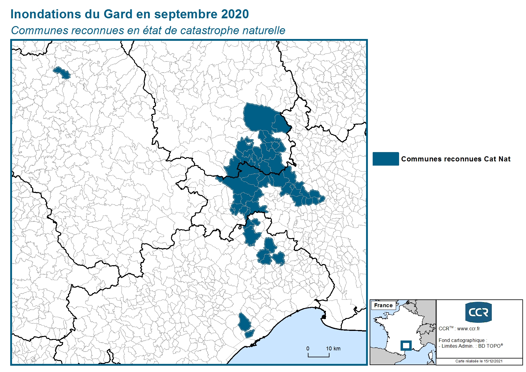 Communes reconnues en 굡t de catastrophes naturelle