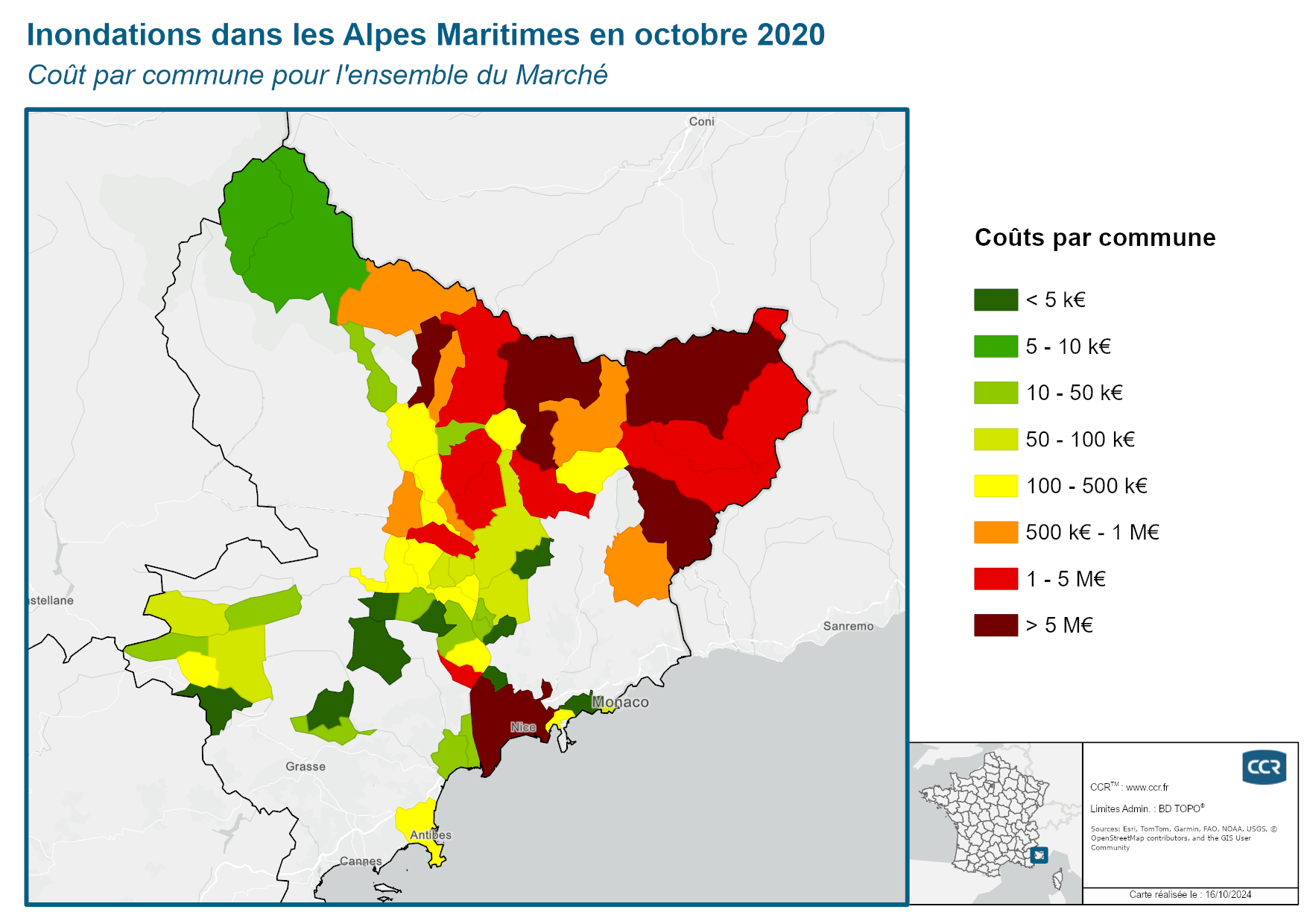 Cout par commune pour l'ensemble du marché