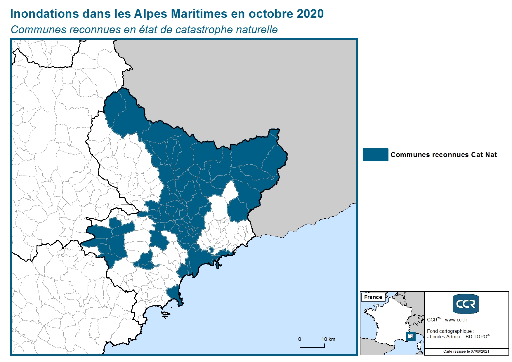 Communes reconnues en état de catastrophe naturelle : 70