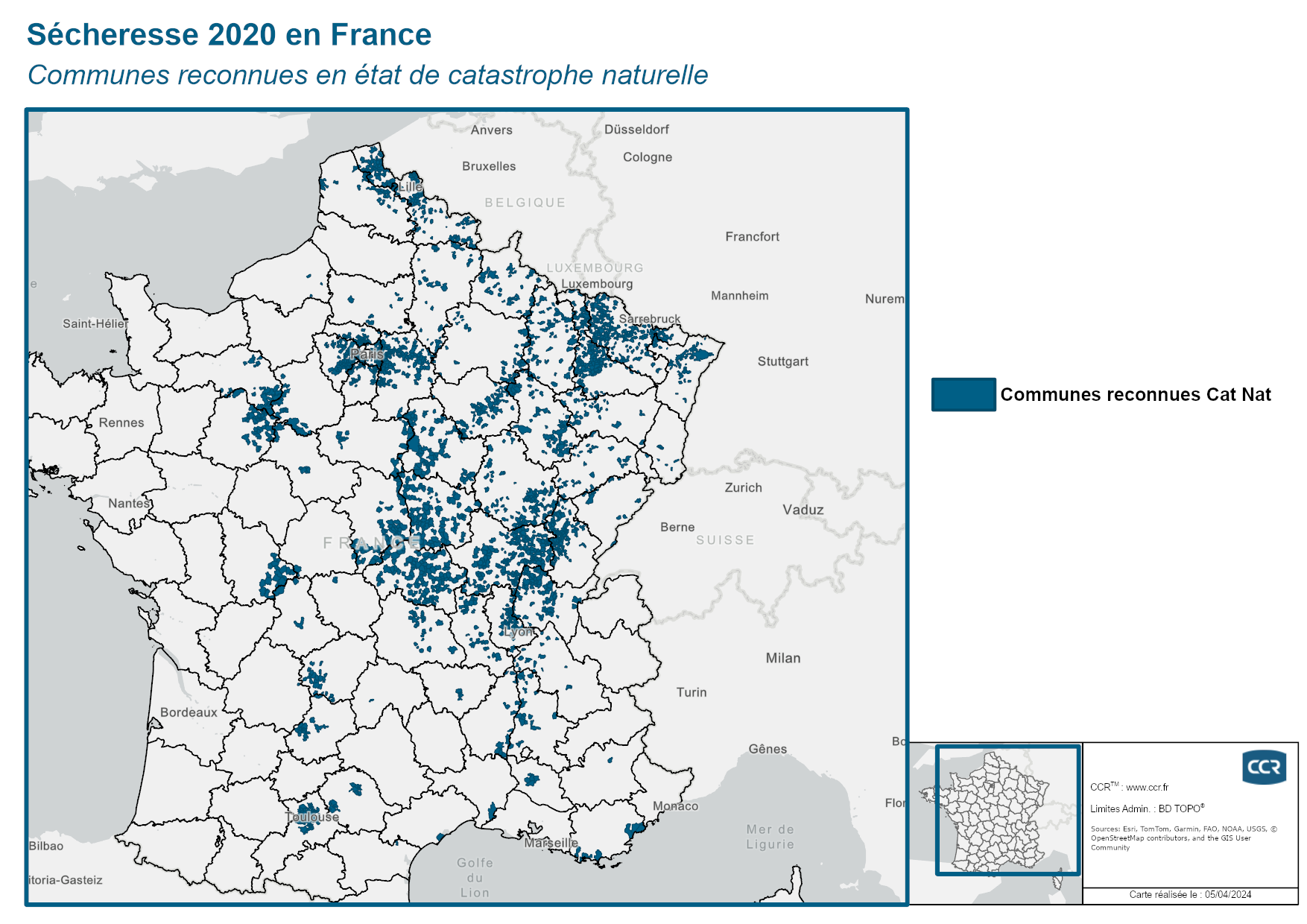 Communes reconnues en 굡t de catastrophes naturelle