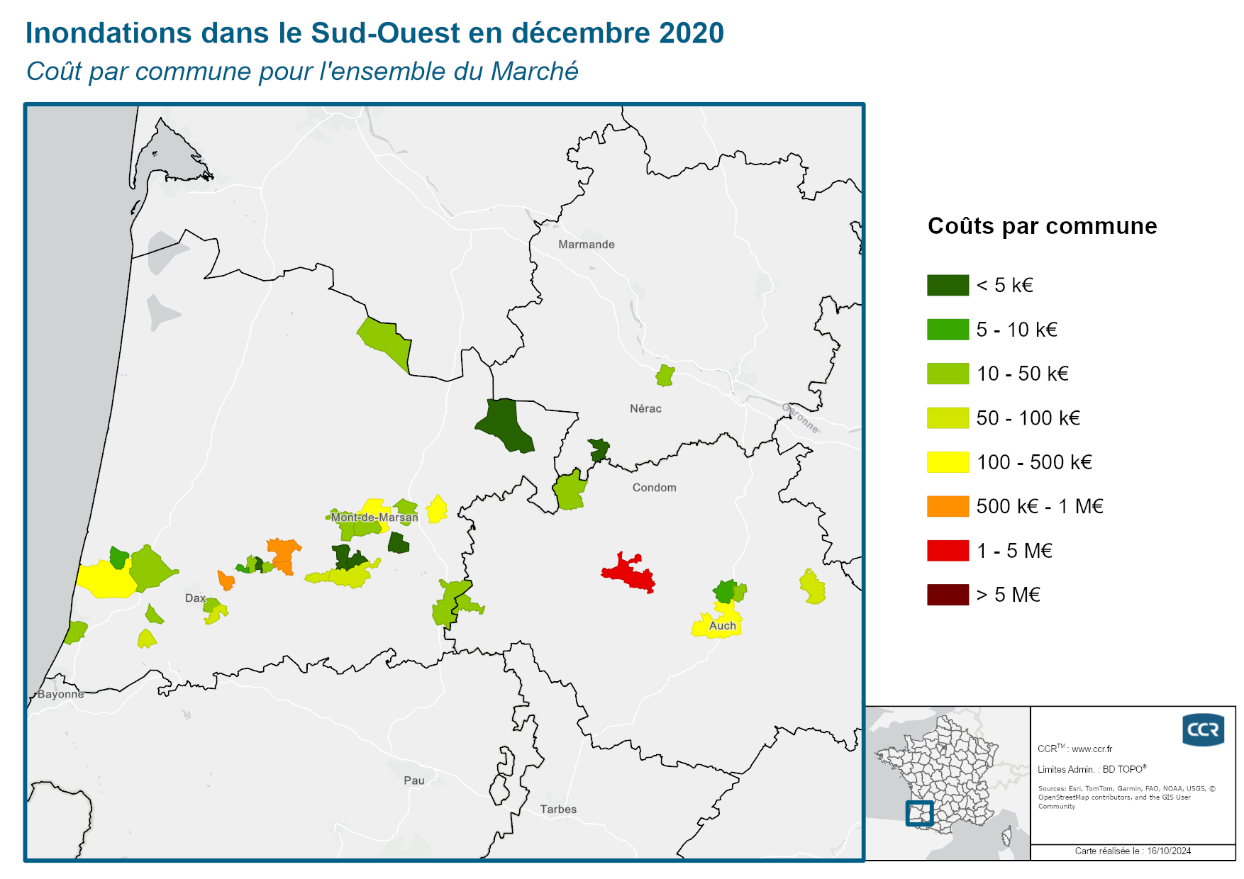 Cout par commune pour l'ensemble du marché