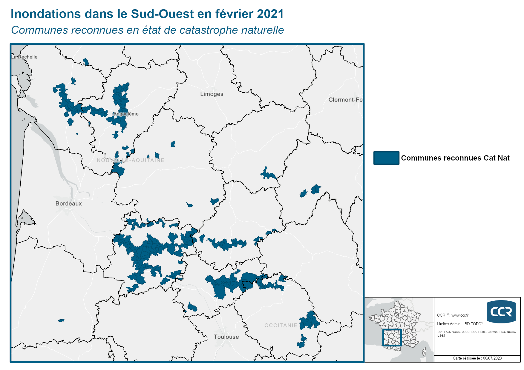 Communes reconnues en 굡t de catastrophes naturelle