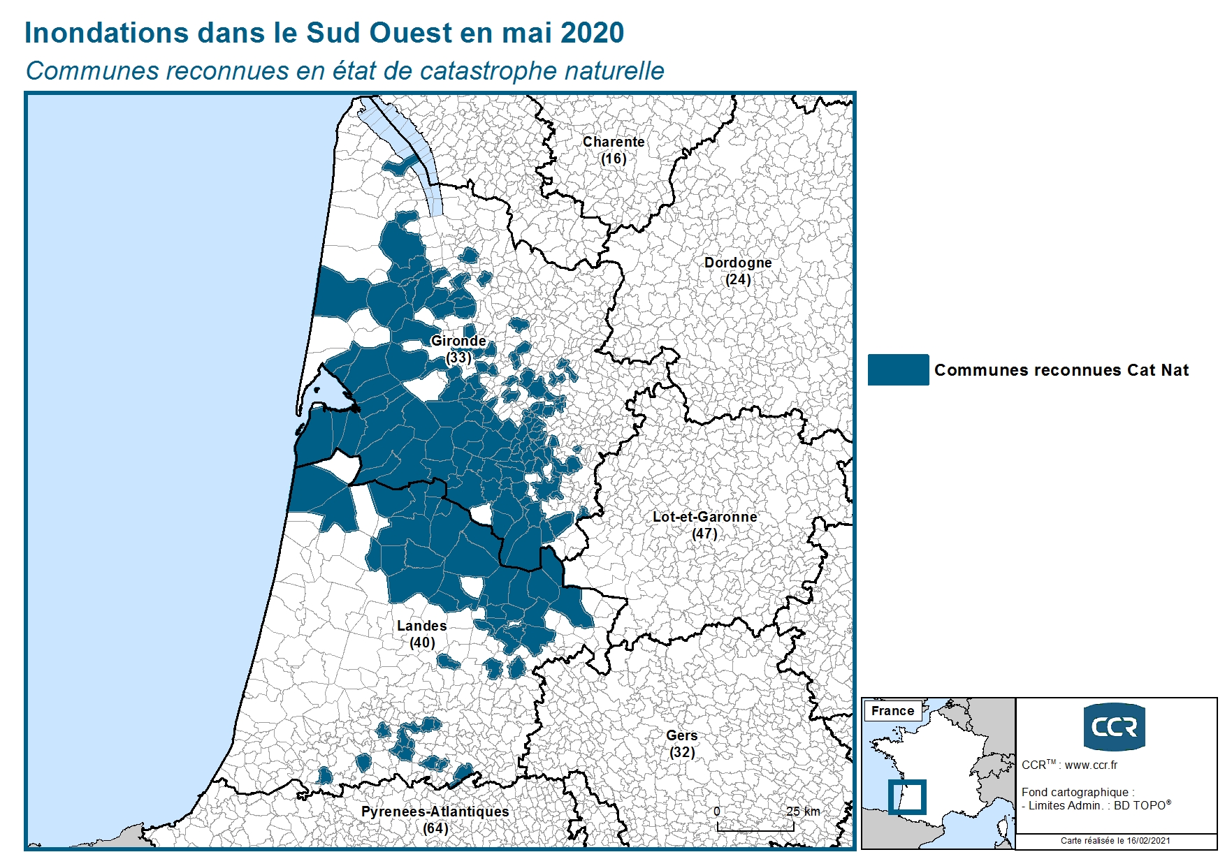 Communes reconnues en 굡t de catastrophes naturelle