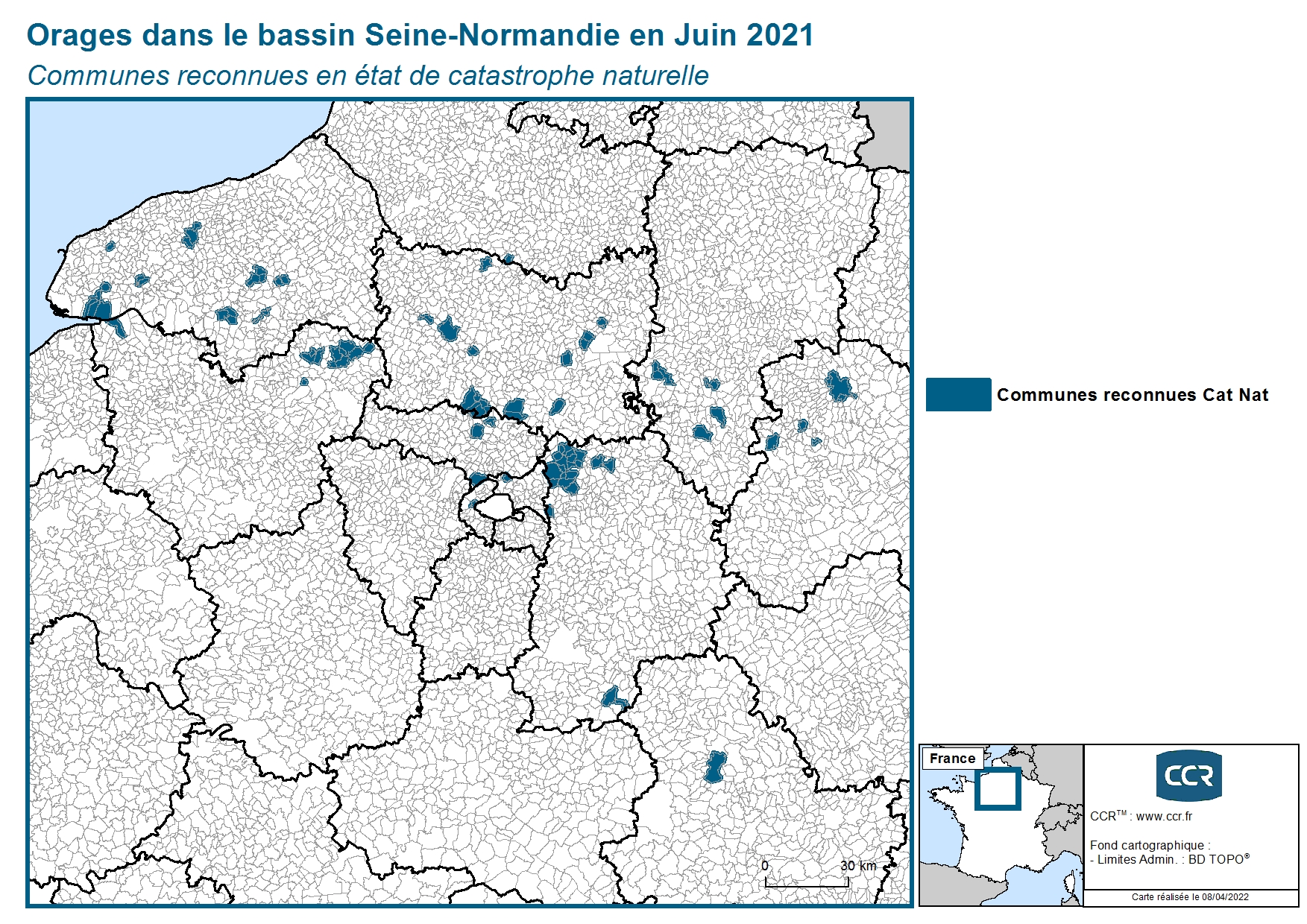 Communes reconnues en 굡t de catastrophes naturelle