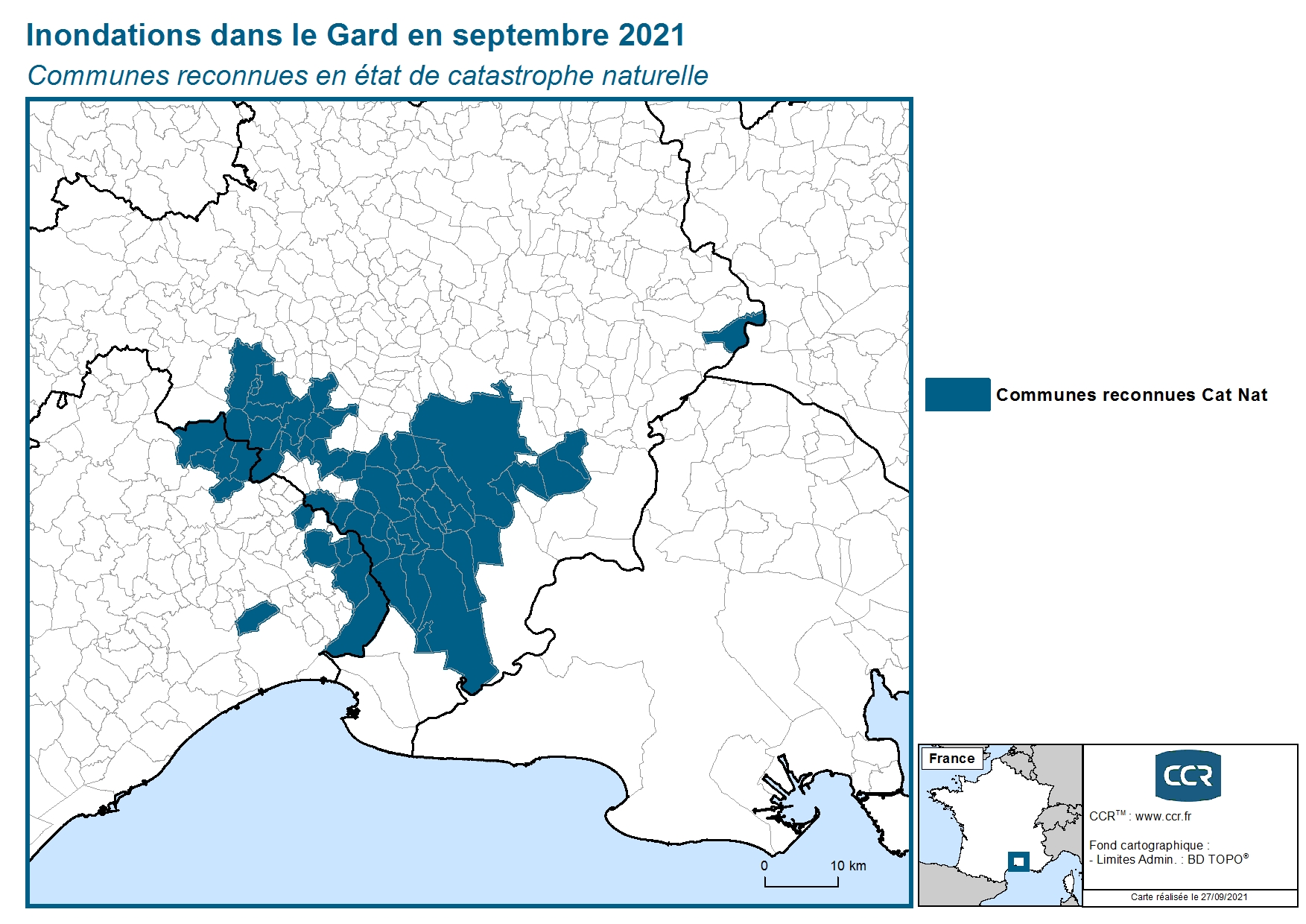 Communes reconnues en 굡t de catastrophes naturelle