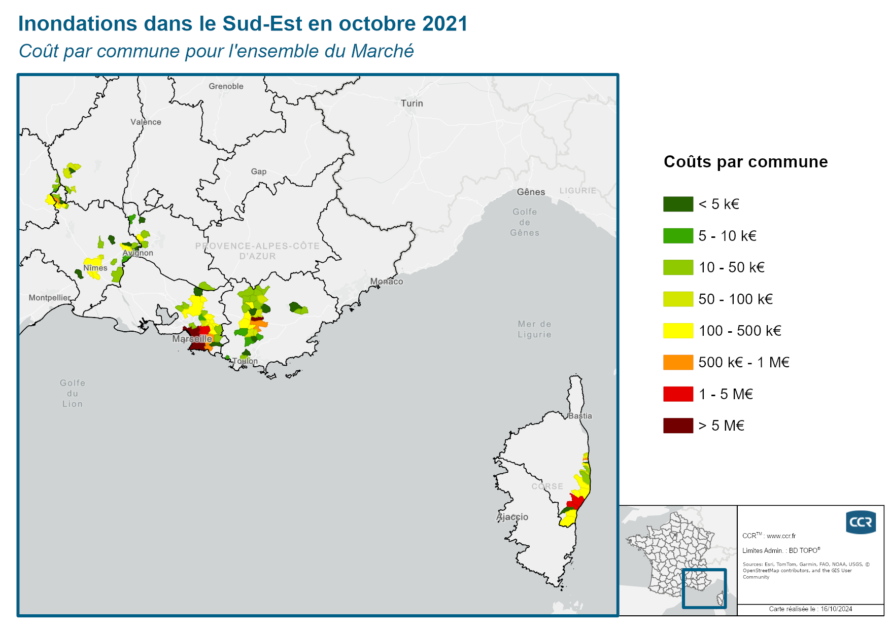 Cout par commune pour l'ensemble du marché