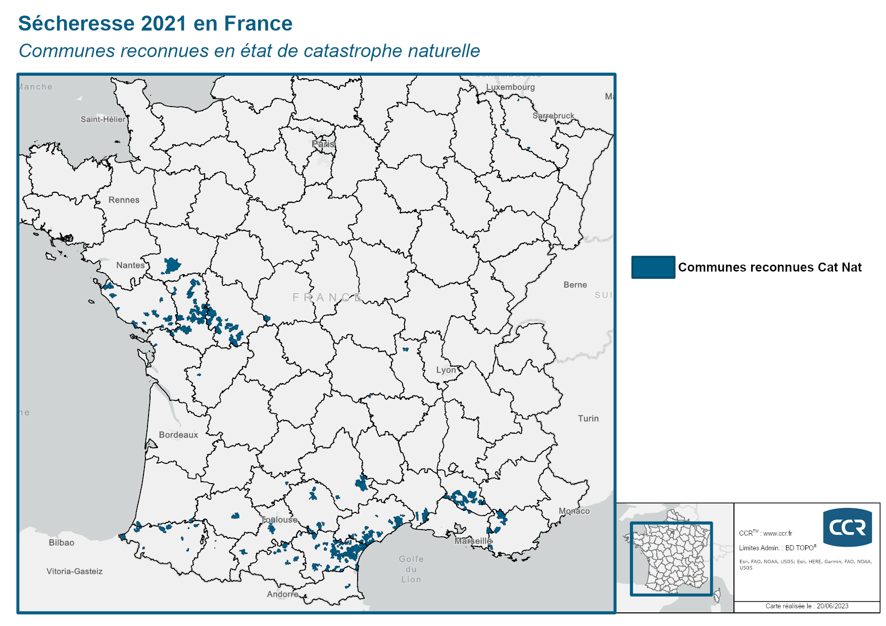 Communes reconnues en 굡t de catastrophes naturelle